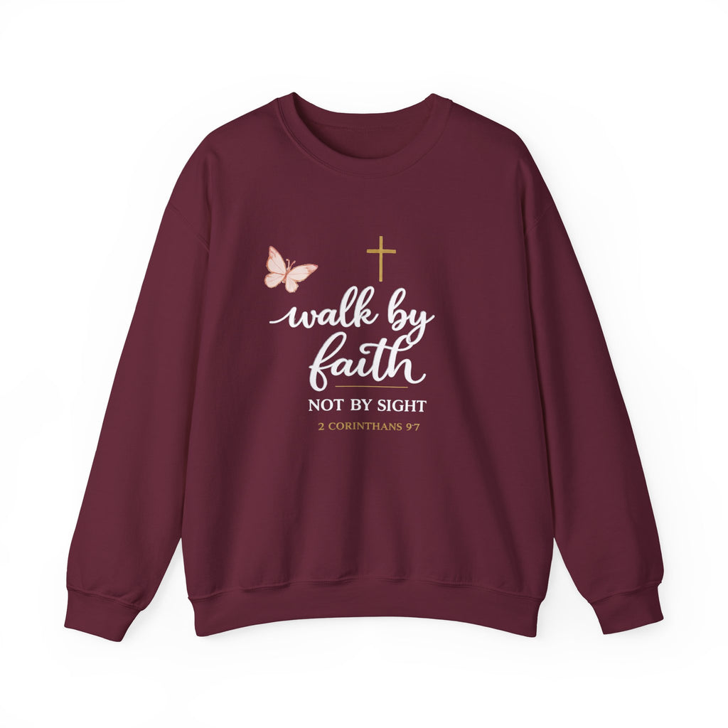 Womens Faith Crewneck Sweatshirt — "Walk by Faith, Not by Sight" Christian Pullover