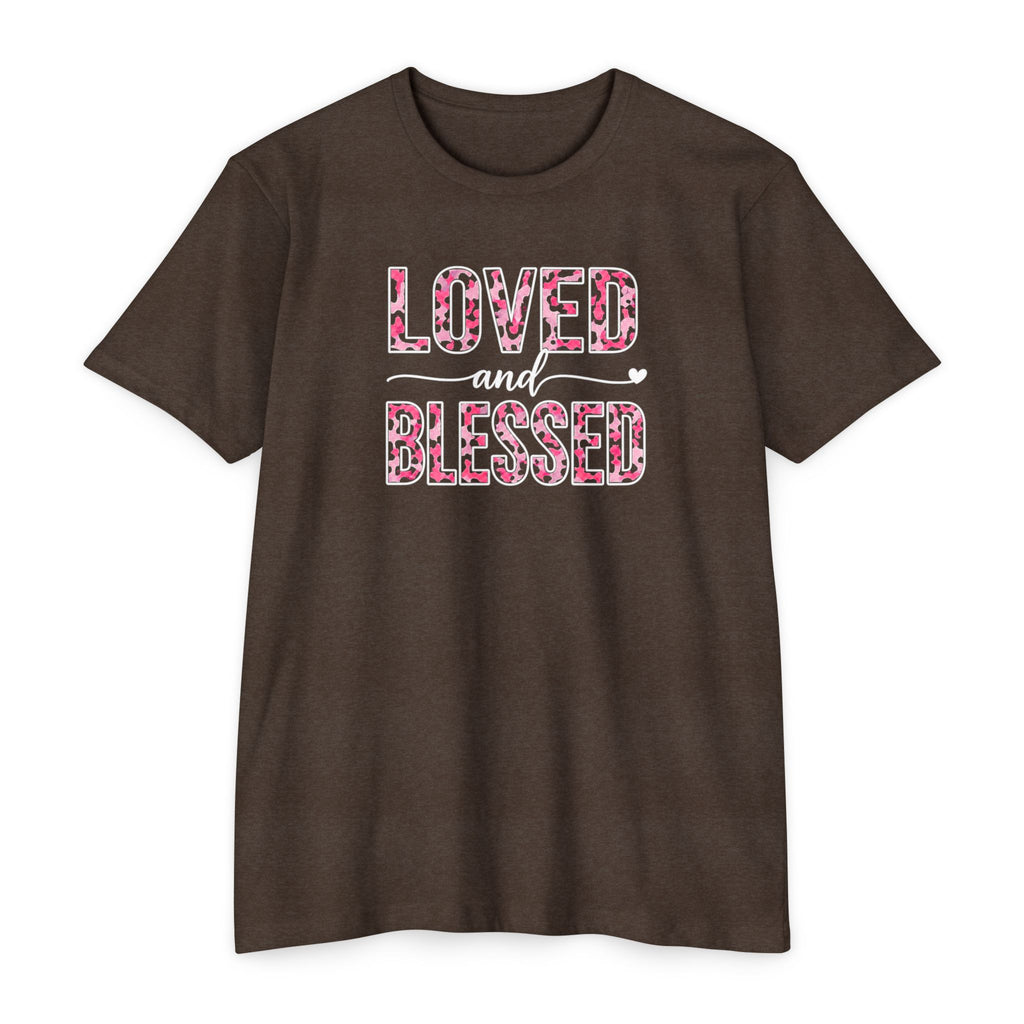 Womens Loved & Blessed floral script T-shirt | rose wreath design