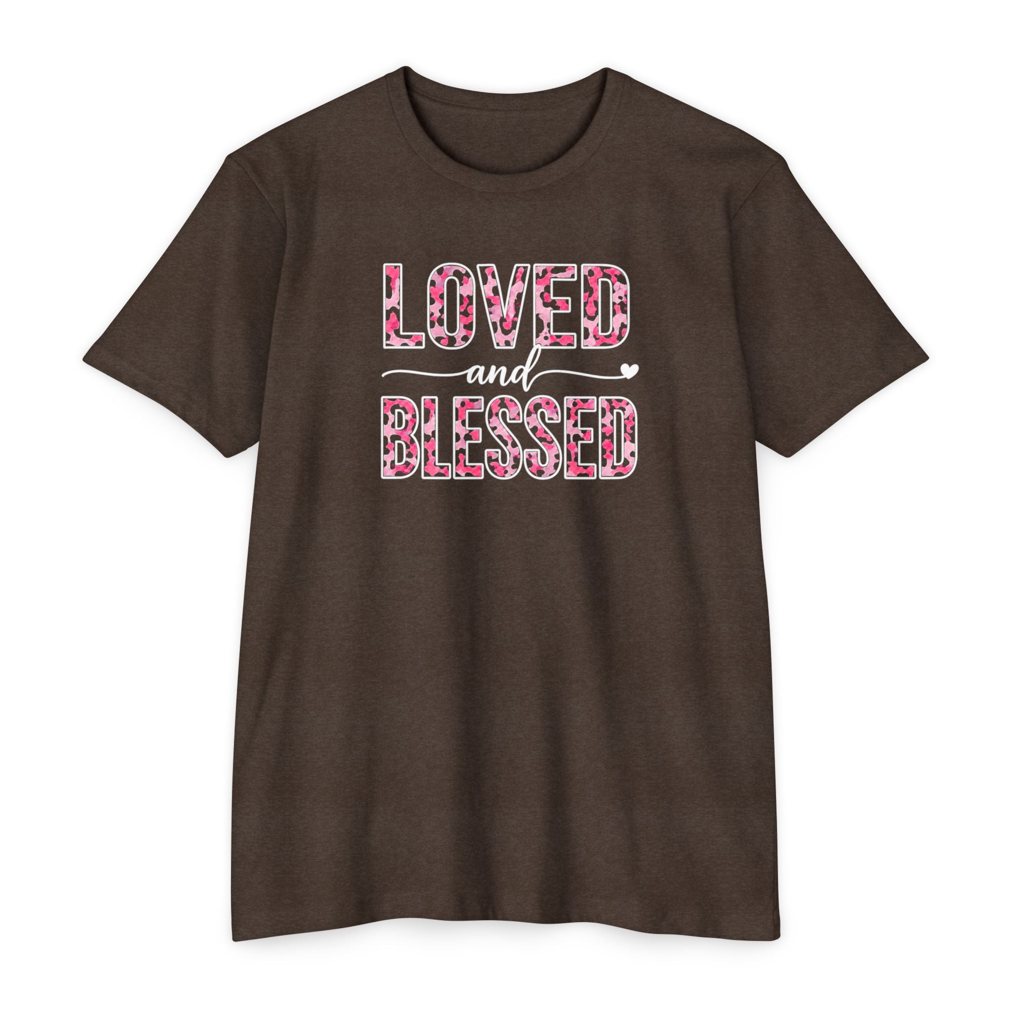 Womens Loved & Blessed floral script T-shirt | rose wreath design