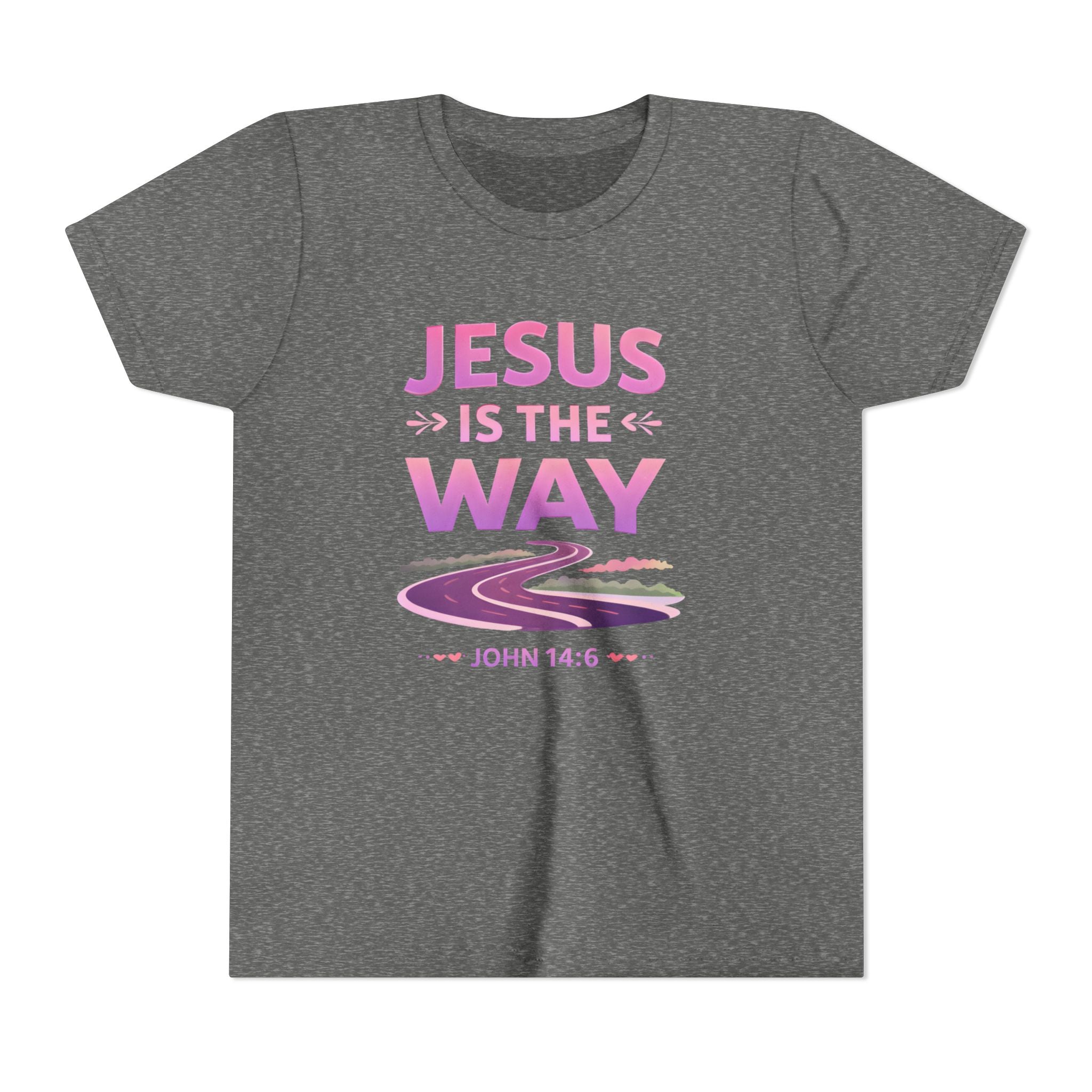 Girls Youth Tee — "Jesus Is The Way" Christian Kids T-Shirt (John 14:6)