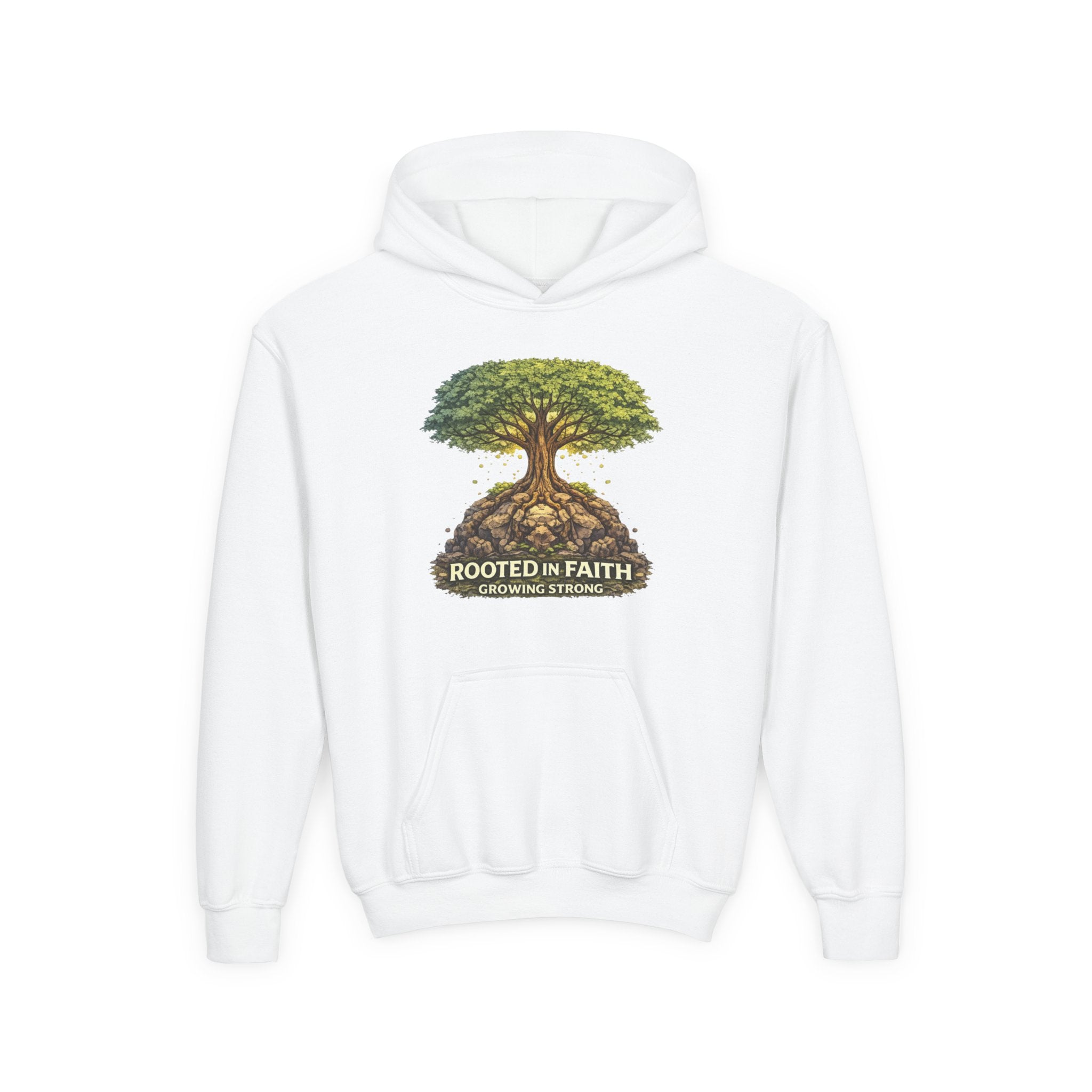 Rooted in Faith Youth Hoodie — Tree of Life Christian Sweatshirt