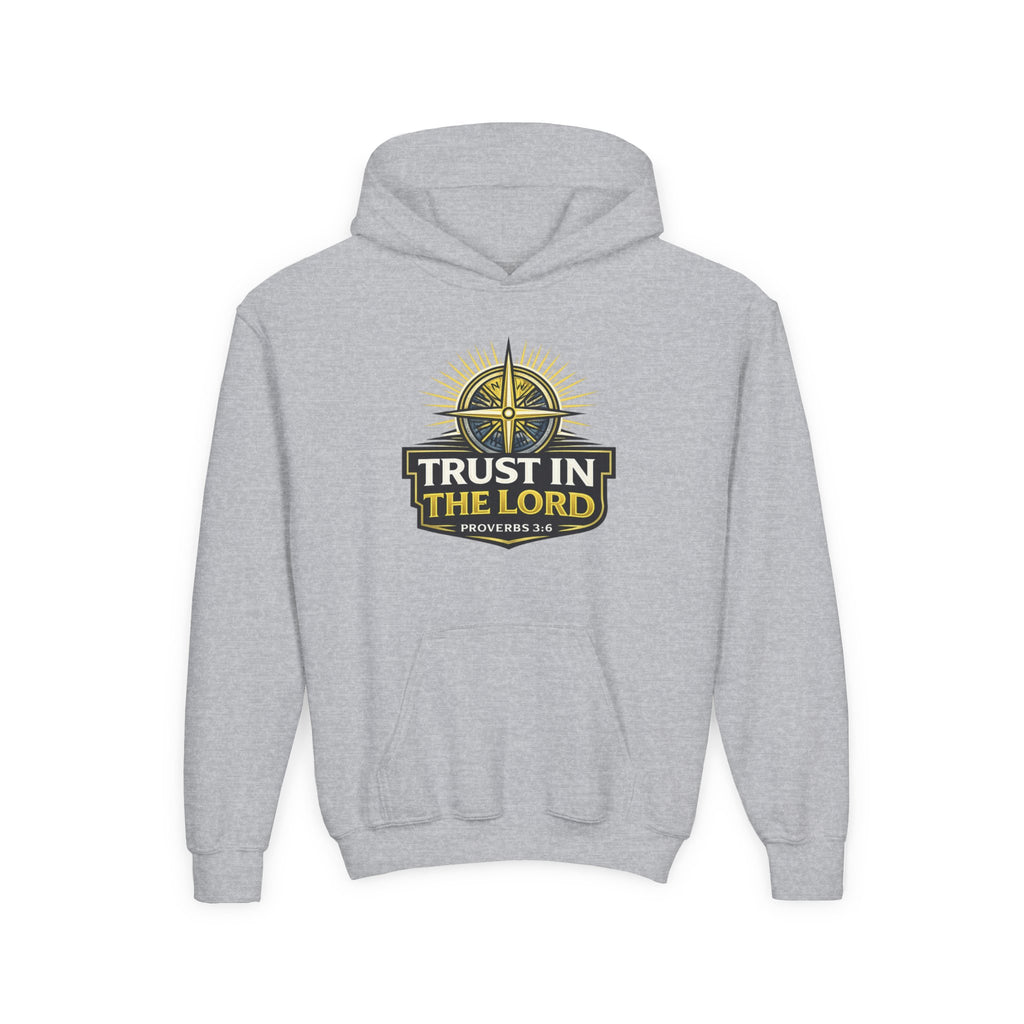 Youth Hoodie — "Trust in the Lord" Christian Compass Sweatshirt (Proverbs 3:5)