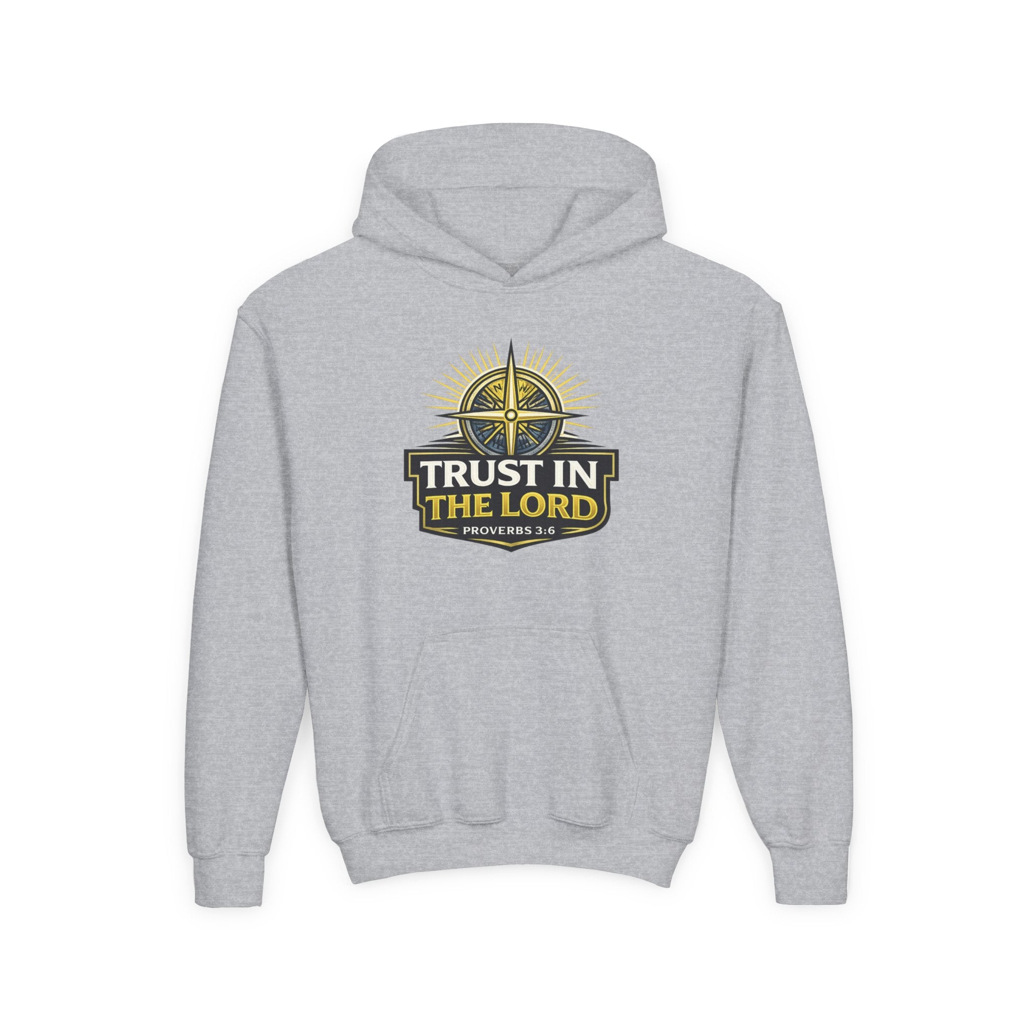 Youth Hoodie — "Trust in the Lord" Christian Compass Sweatshirt (Proverbs 3:5)