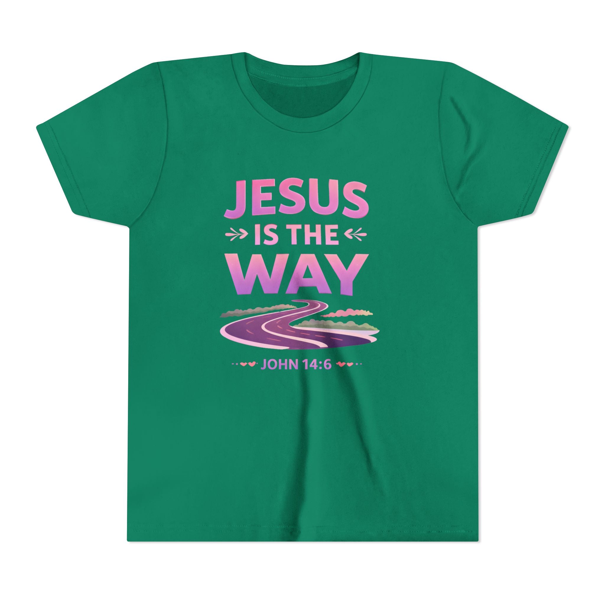 Girls Youth Tee — "Jesus Is The Way" Christian Kids T-Shirt (John 14:6)