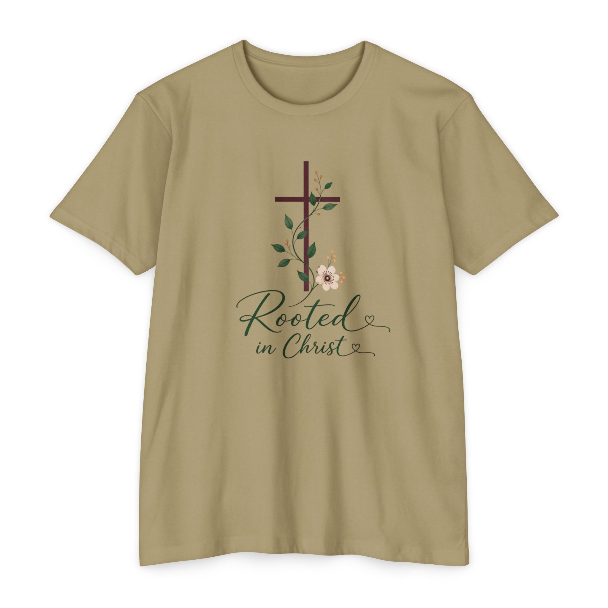 Womens Rooted in Christ Bible and Cross T-shirt | Christian Faith Tee