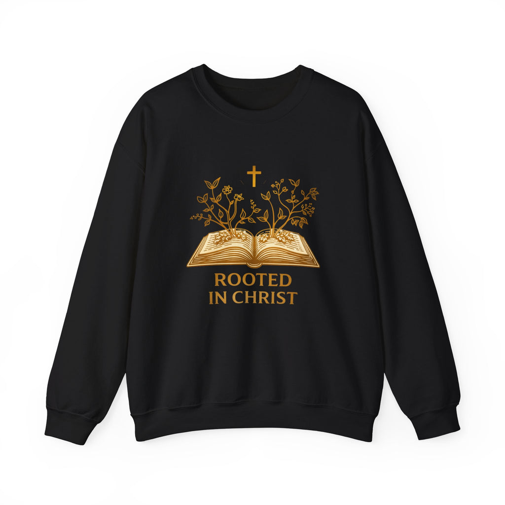 Womens Rooted in Christ Sweatshirt — Christian Faith Bible Graphic Crewneck