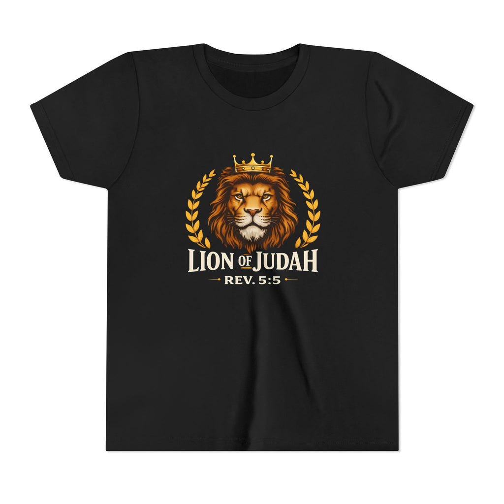 Boys Youth T-Shirt — 'Lion of Judah' Crowned Lion Biblical Tee (Rev. 5:5)