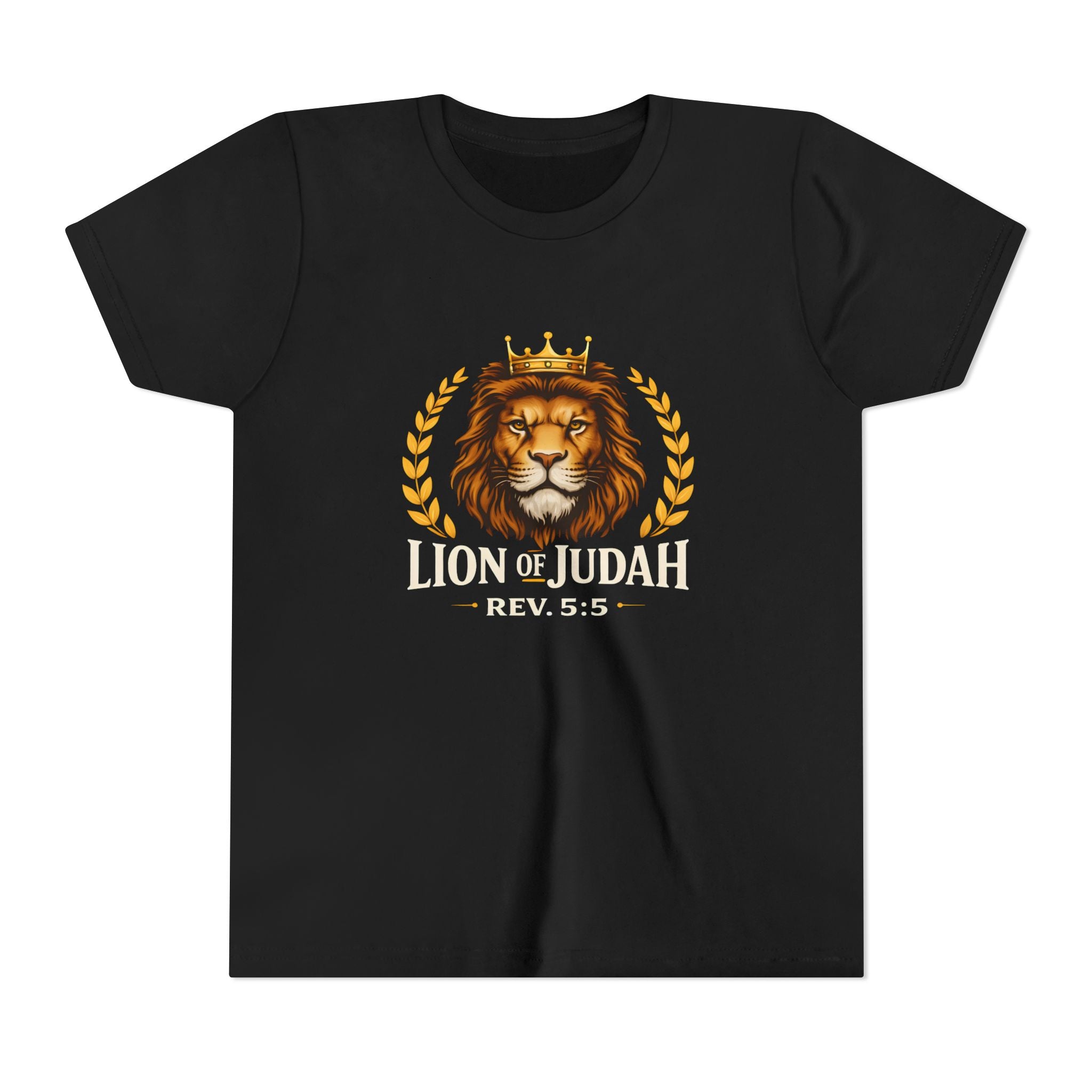 Boys Youth T-Shirt — 'Lion of Judah' Crowned Lion Biblical Tee (Rev. 5:5)
