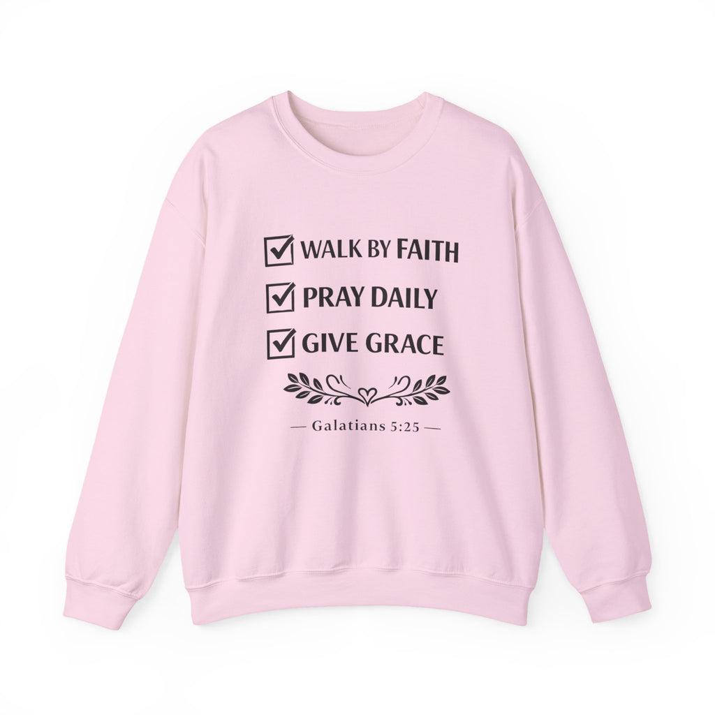 Women Faith Checklist Crewneck Sweatshirt — "Walk by Faith, Pray Daily, Give Grace"