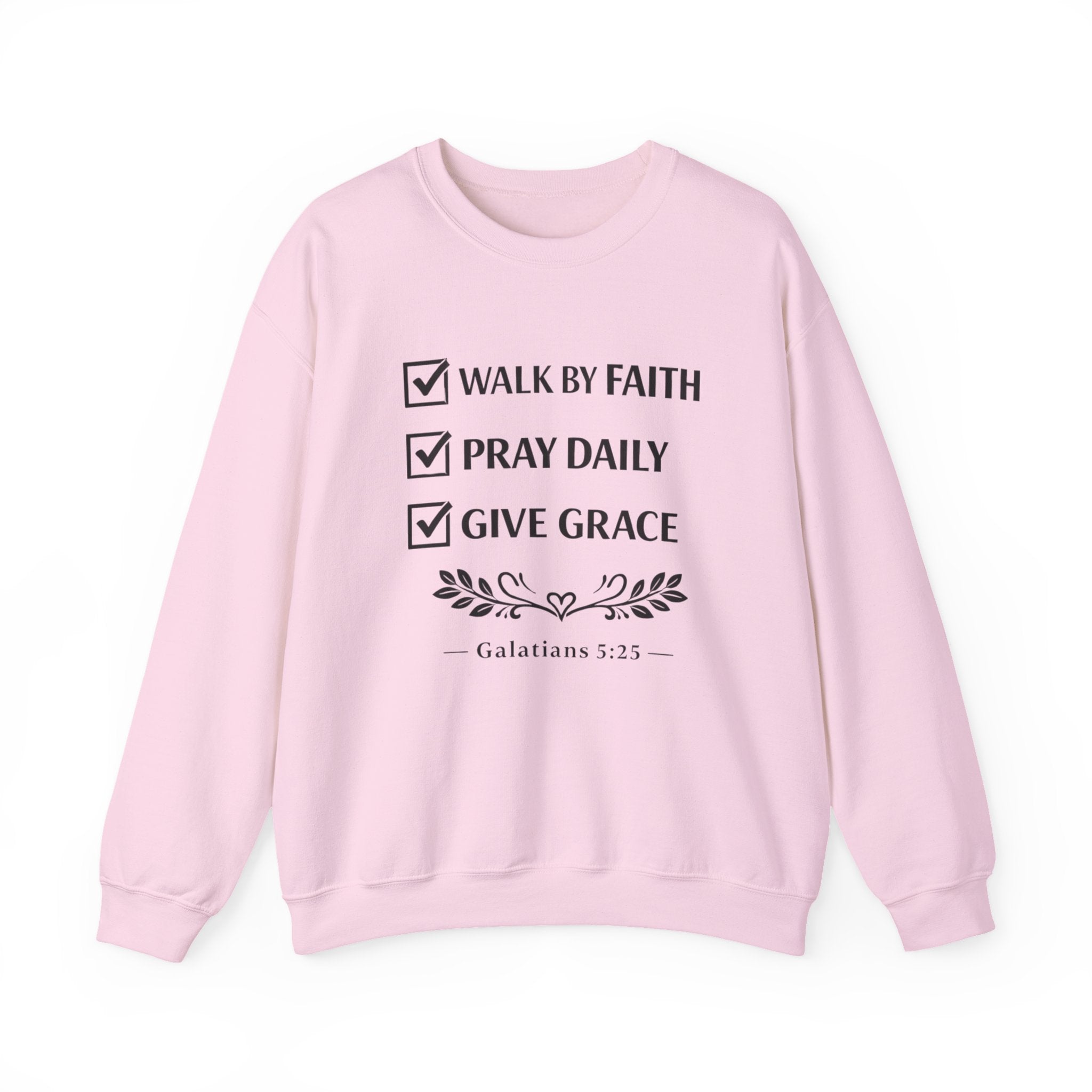 Women Faith Checklist Crewneck Sweatshirt — "Walk by Faith, Pray Daily, Give Grace"