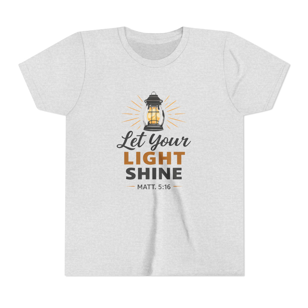 Girls Youth Tee — "Let Your Light Shine" Christian Lantern Shirt (Matt. 5:16)