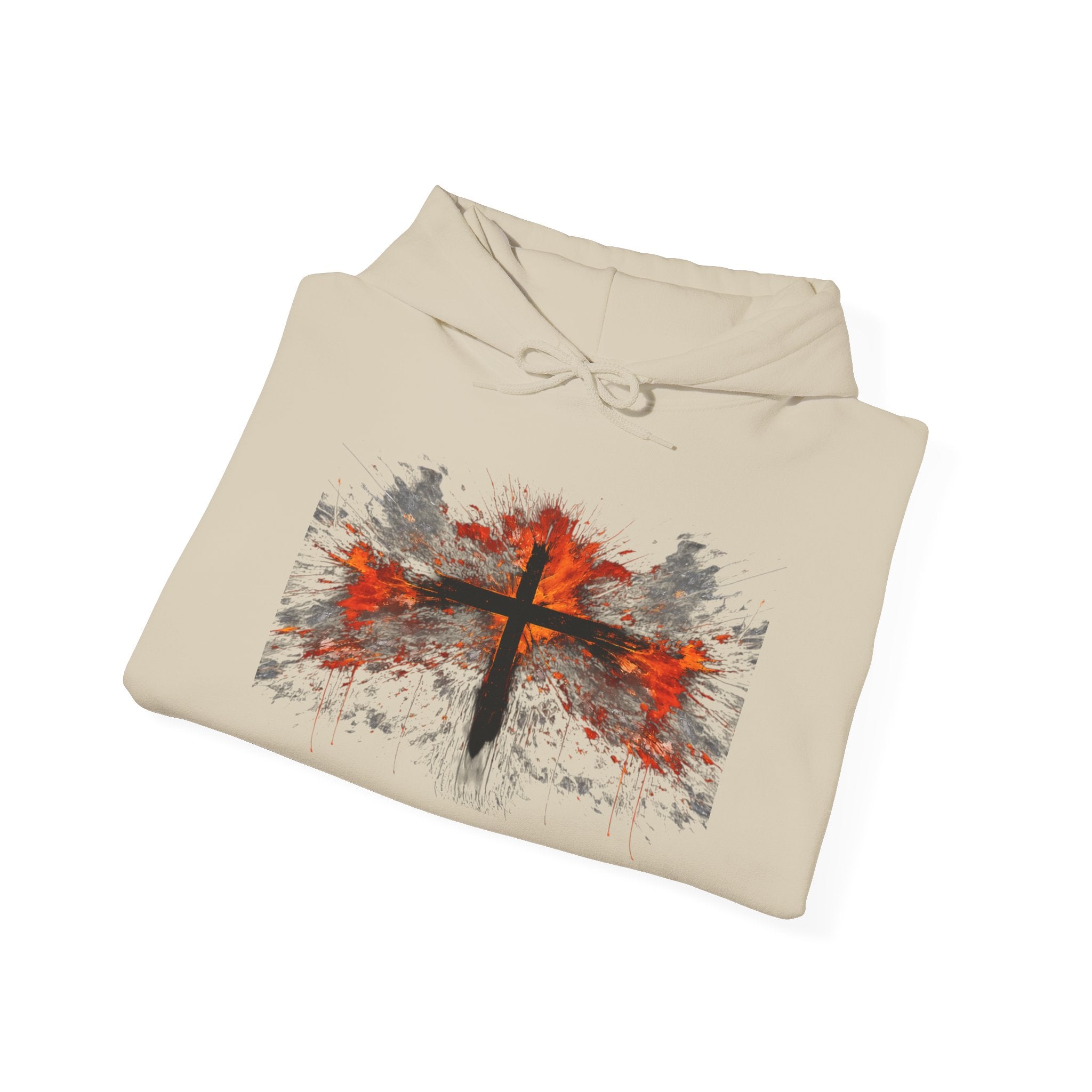 Mens Christian Cross Hoodie — Grunge Red & Black Faith Pullover