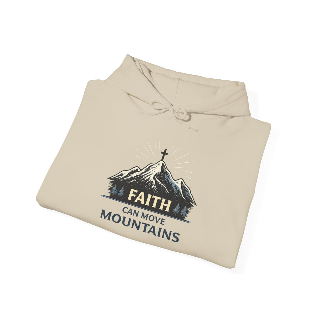 Womens Faith Can Move Mountains Hoodie — Christian Inspirational Mountain Graphic Hoodie