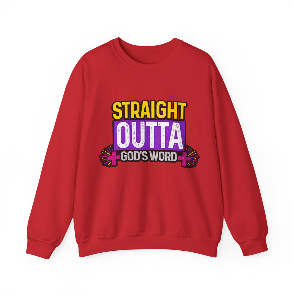 Womens Crewneck Sweatshirt — "Straight Outta God's Word" Christian Gospel Pullover
