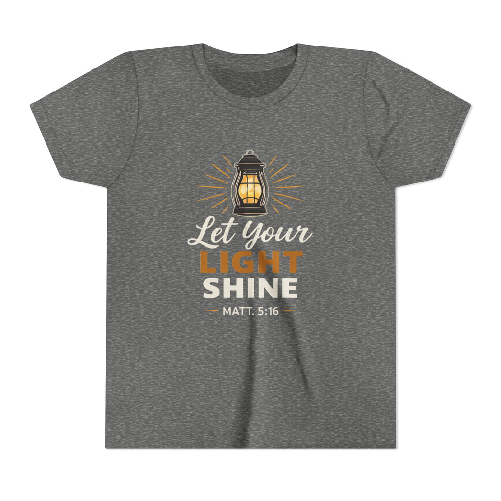 Girls Youth Tee — "Let Your Light Shine" Christian Lantern Shirt (Matt. 5:16)