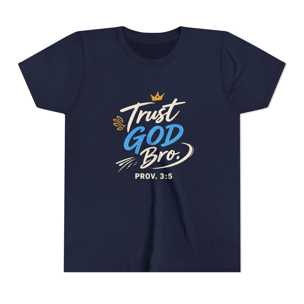 Boys Trust God Bro Youth Tee – Prov. 3:5 Faith Graphic Shirt