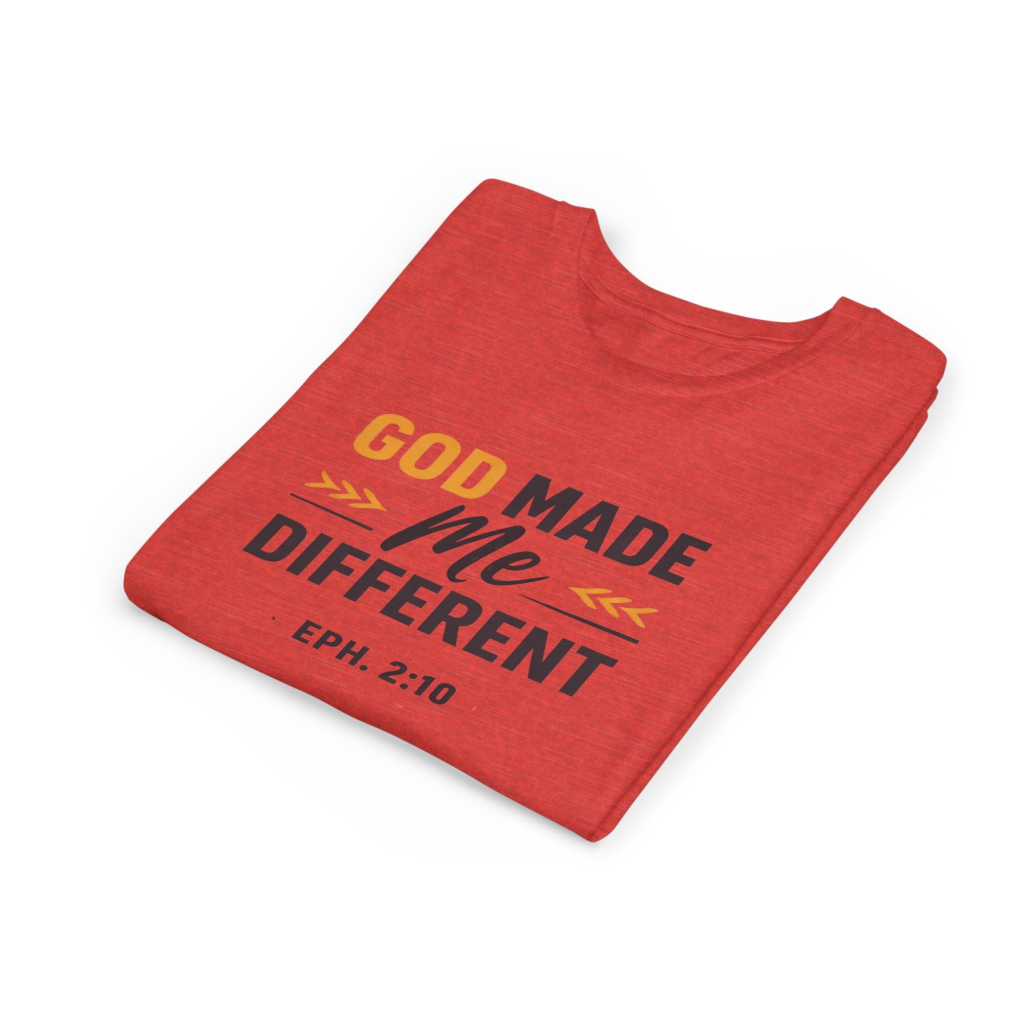 Girls Youth Tee – "God Made Me Different" Christian Kids T‑Shirt (Eph. 2:10)