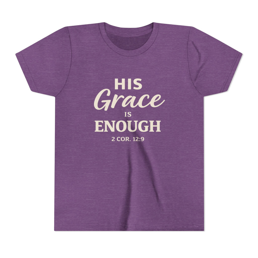 Boys Youth Tee — "His Grace Is Enough" Christian Faith Shirt (2 Cor. 12:9)
