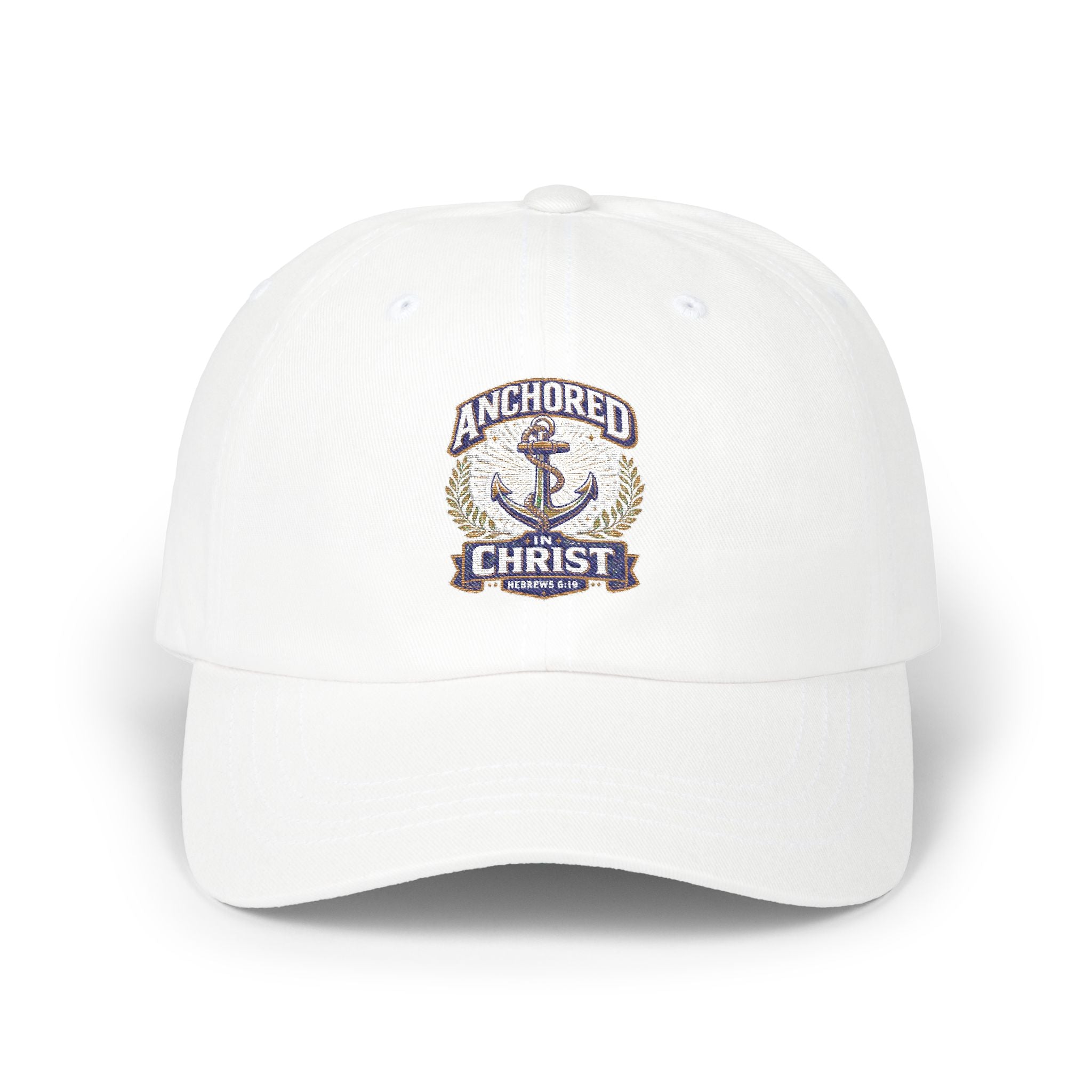 Anchored in Christ Dad Cap — Embroidered Anchor Christian Baseball Hat