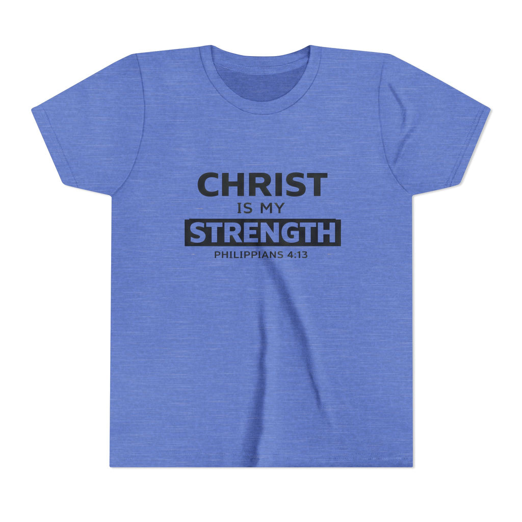 Boys Youth Tee - "Christ Is My Strength" Philippians 4:13 Christian Kids Shirt
