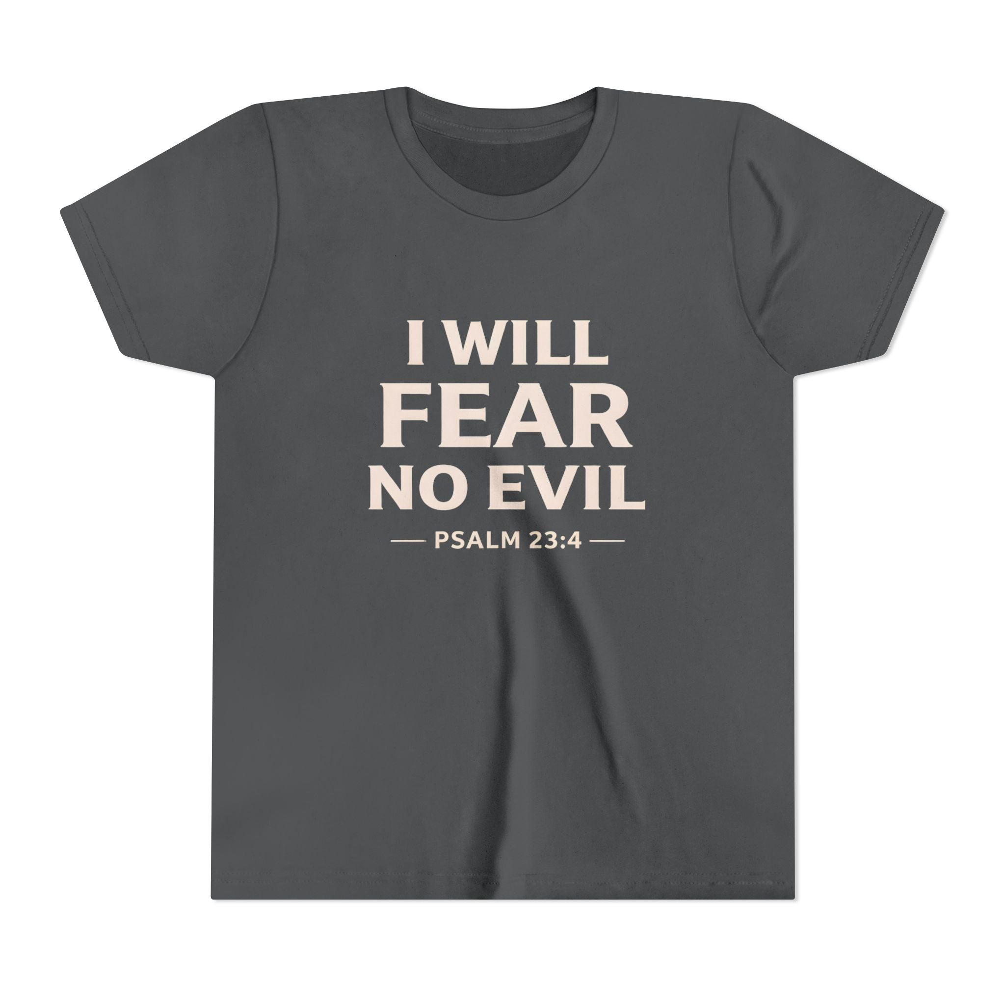 Boys Youth Tee – “I Will Fear No Evil” Psalm 23:4 Christian Faith Shirt