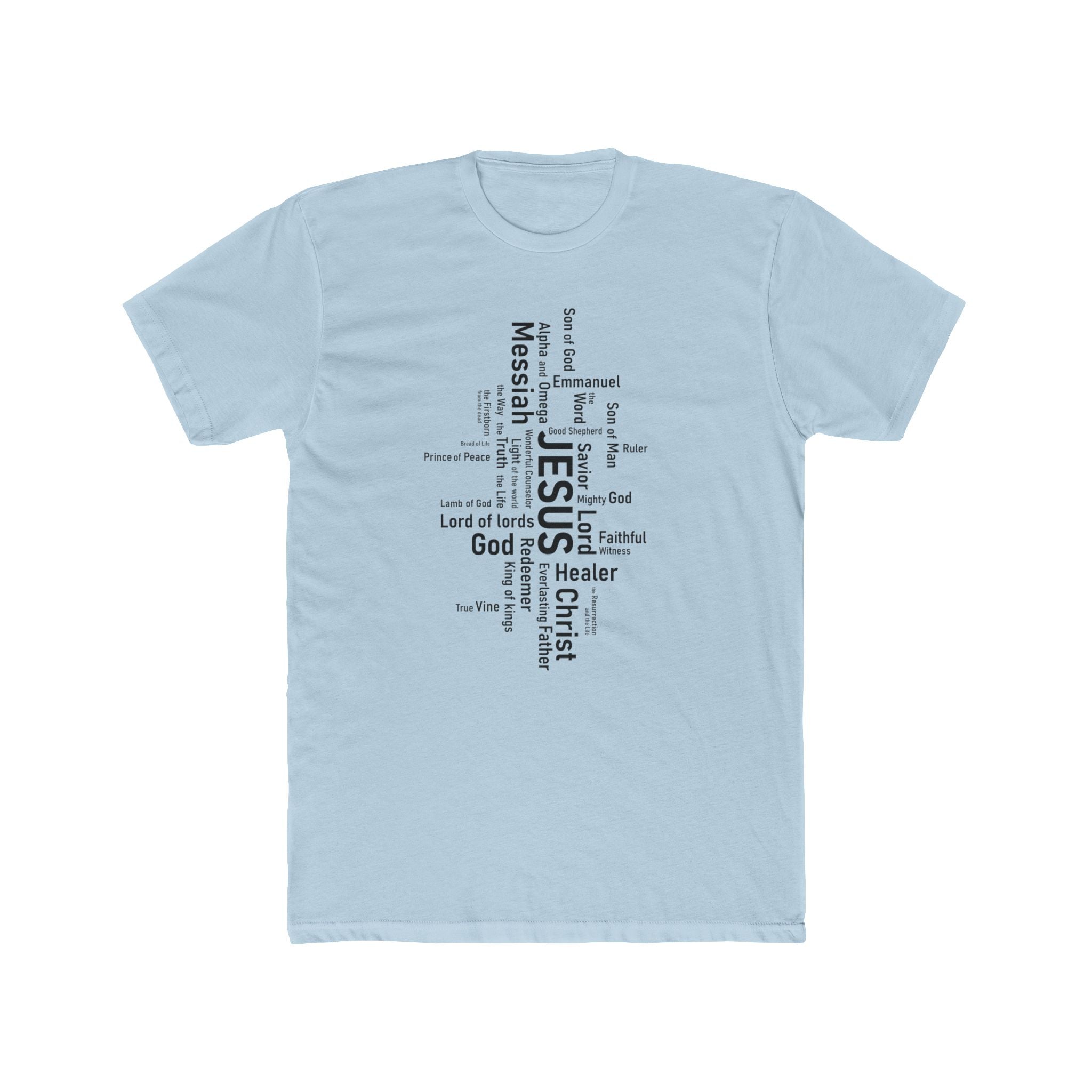 Mens Christian Jesus Word Cloud T-Shirt — Faith-Based Cross Tee