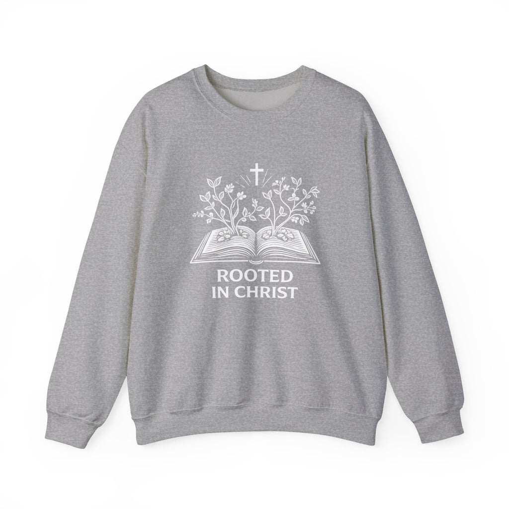 Womens Rooted in Christ Sweatshirt — Christian Faith Bible Graphic Crewneck