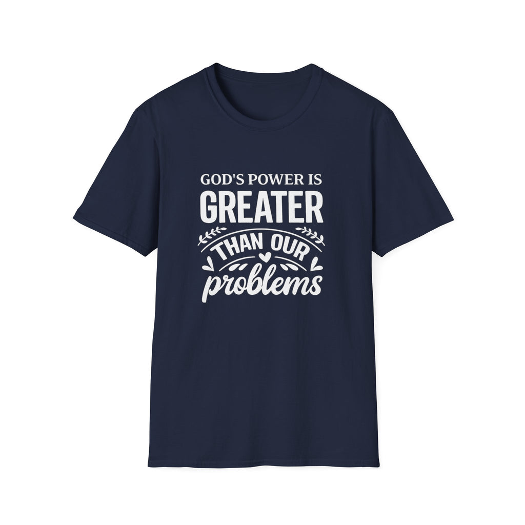 Womens Christian Faith T-Shirt — "God's Power Is Greater Than Our Problems" Inspirational Tee