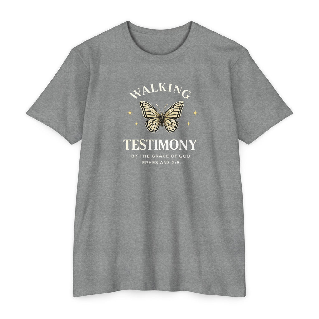 Womens Walking Testimony T-Shirt — “By the Grace of God” Christian Tee (Ephesians 2:8)