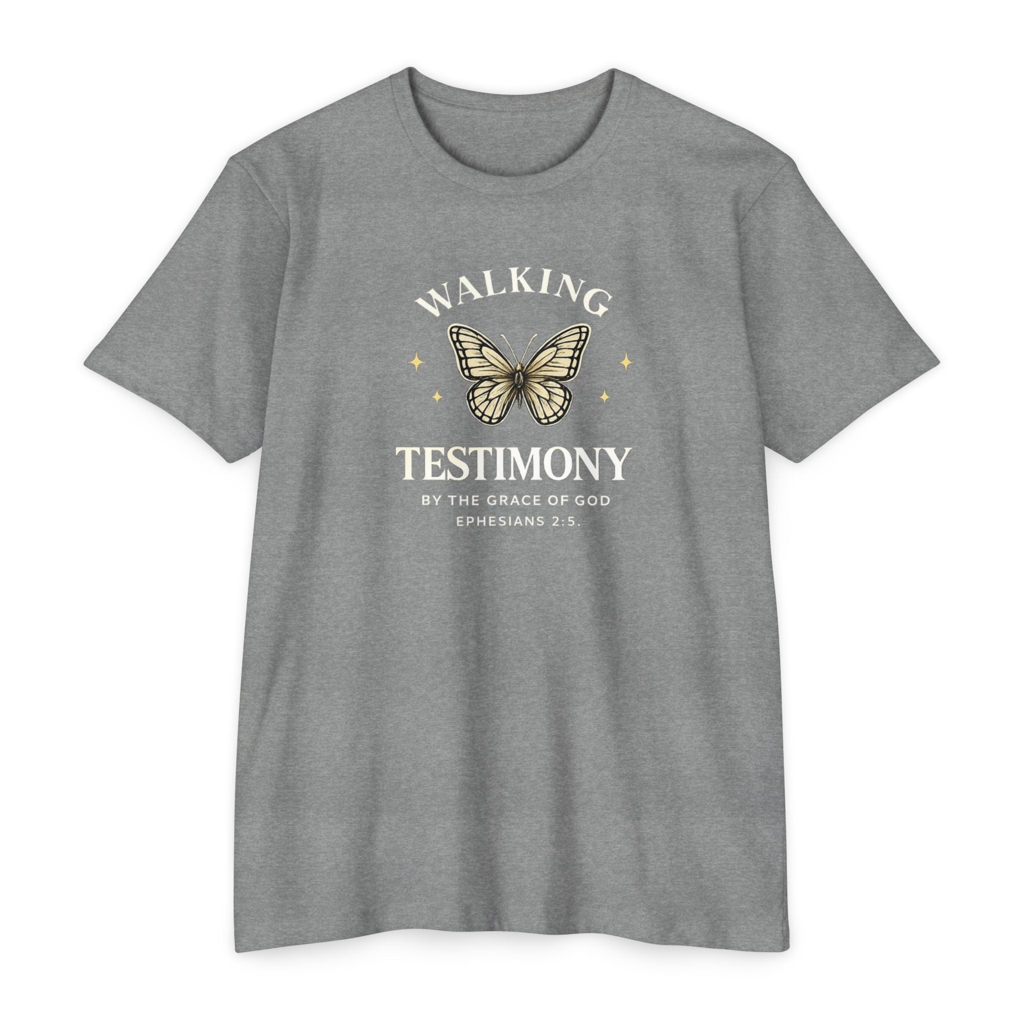 Womens Walking Testimony T-Shirt — “By the Grace of God” Christian Tee (Ephesians 2:8)