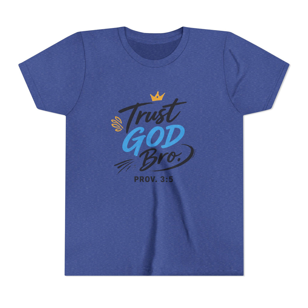 Boys Trust God Bro Youth Tee – Prov. 3:5 Faith Graphic Shirt
