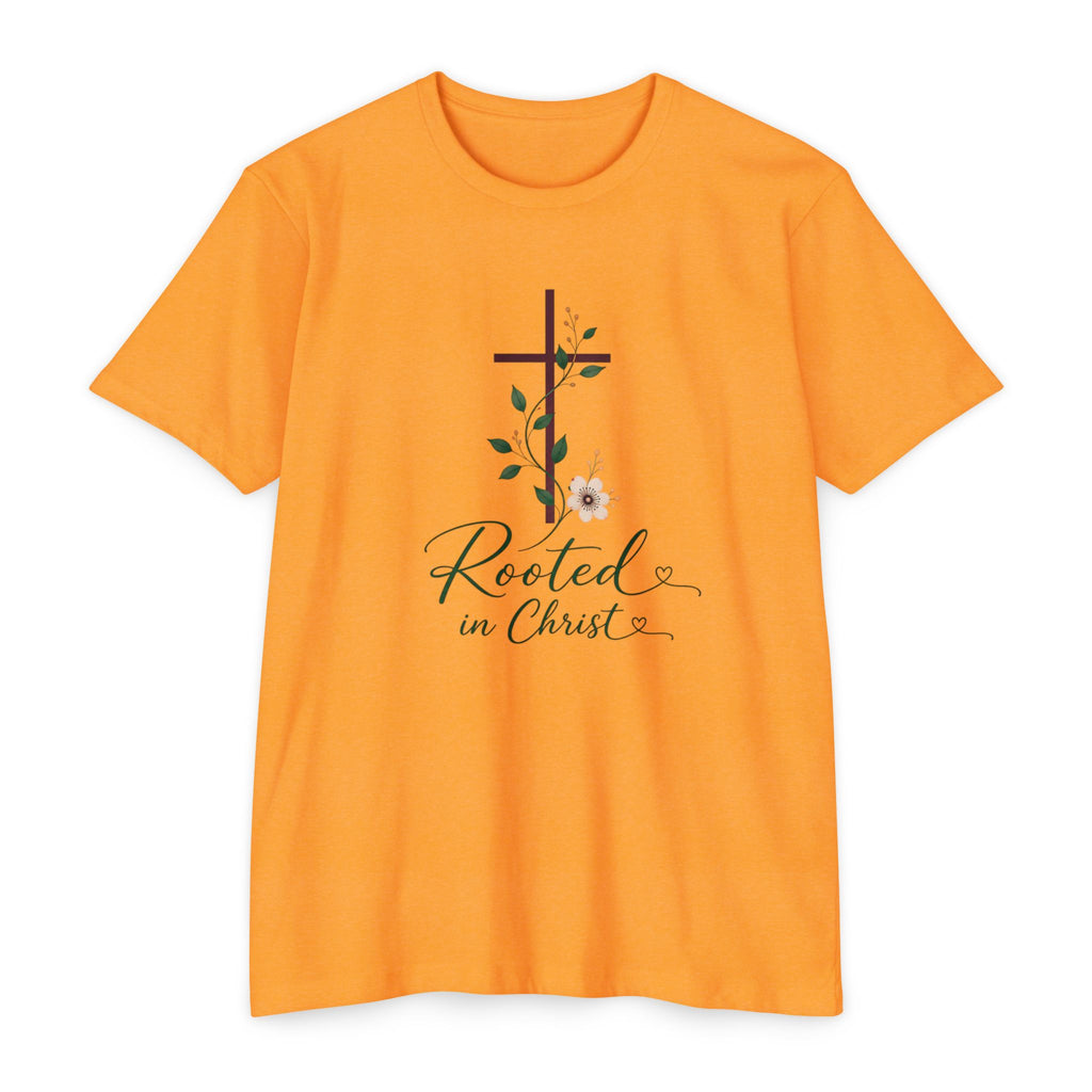 Womens Rooted in Christ Bible and Cross T-shirt | Christian Faith Tee