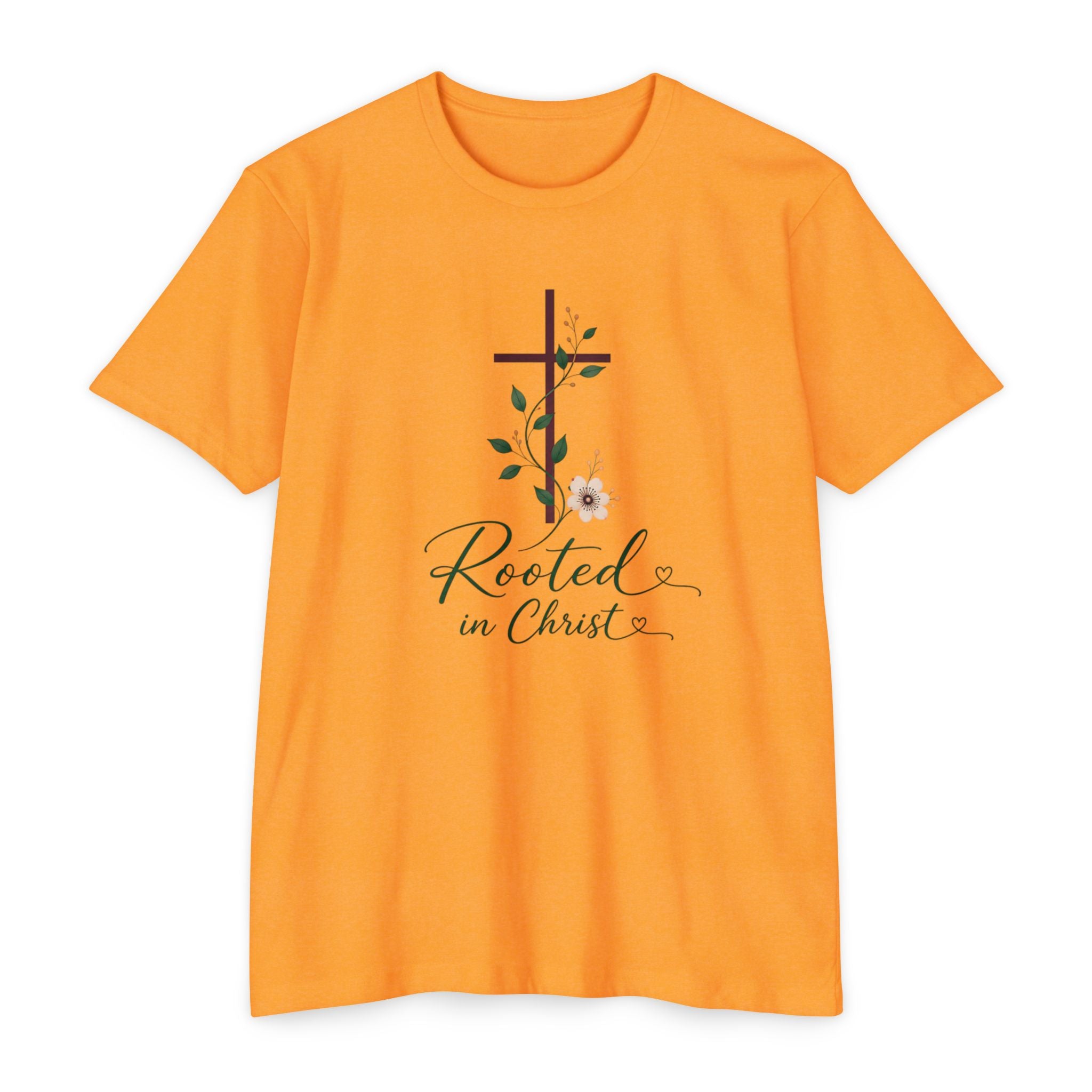 Womens Rooted in Christ Bible and Cross T-shirt | Christian Faith Tee