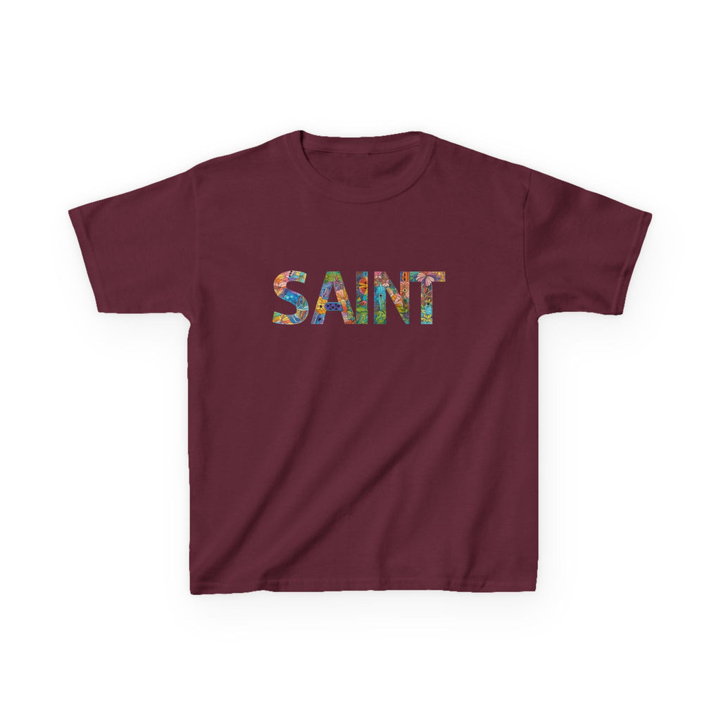 Boys Saint Kids T‑Shirt — Colorful Patterned Lettering Tee for Children