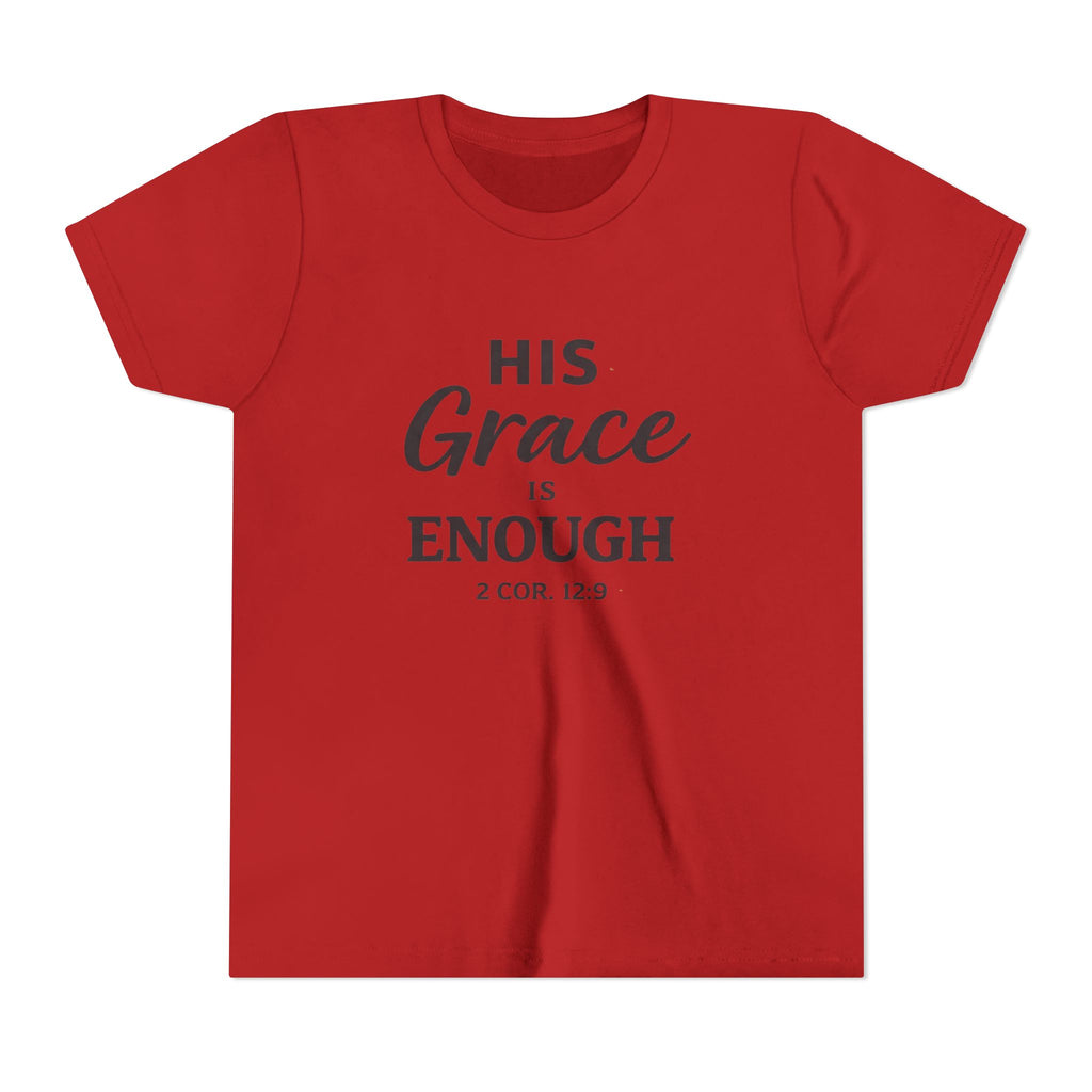 Boys Youth Tee — "His Grace Is Enough" Christian Faith Shirt (2 Cor. 12:9)