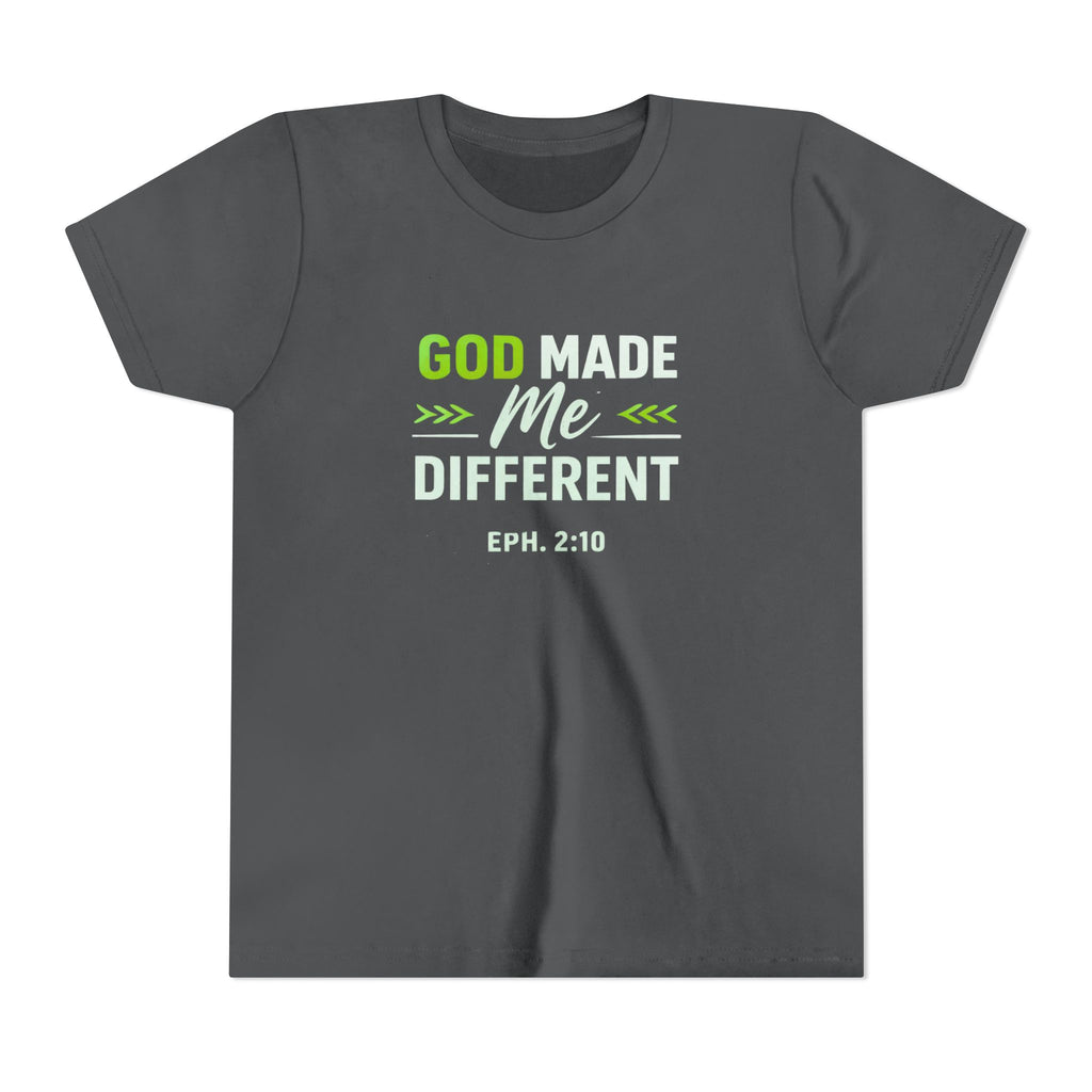 Boys Youth Tee - "God Made Me Different" Christian Faith Kids Shirt (Eph. 2:10)