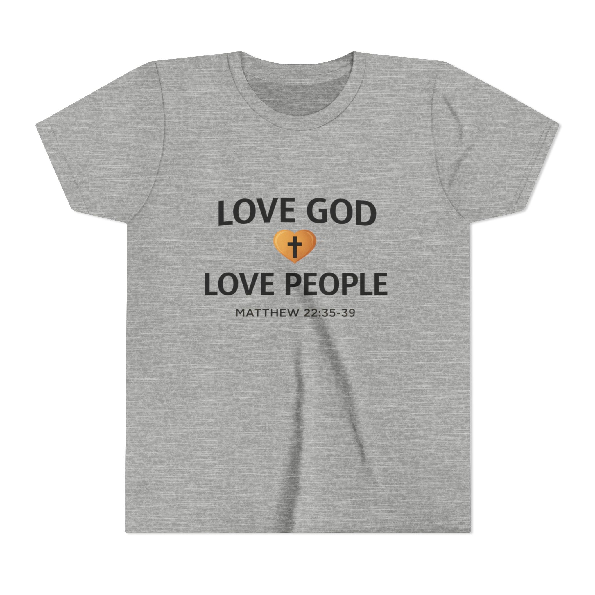 Boys Youth Tee — "Love God Love People" Bible Verse Matthew 22:37-39 Christian Kids Shirt