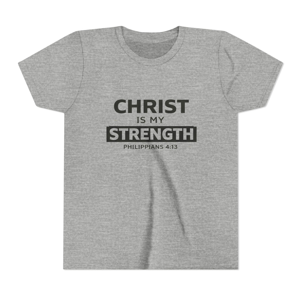 Boys Youth Tee - "Christ Is My Strength" Philippians 4:13 Christian Kids Shirt