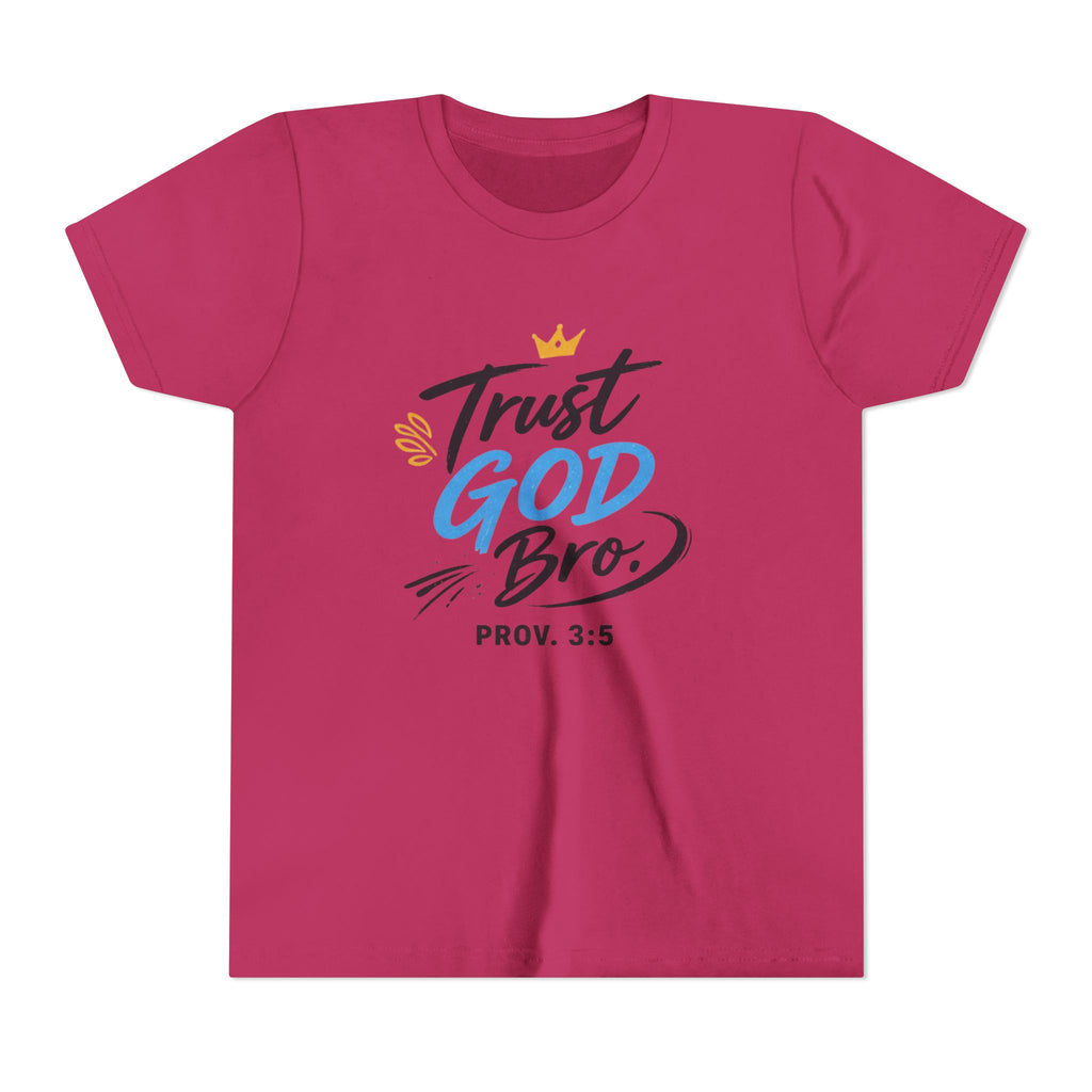 Boys Trust God Bro Youth Tee – Prov. 3:5 Faith Graphic Shirt