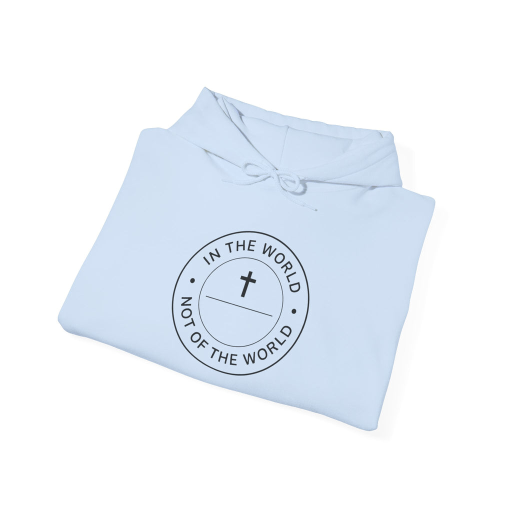 Men Christian Hoodie — “In the World, Not of the World” Cross Pullover