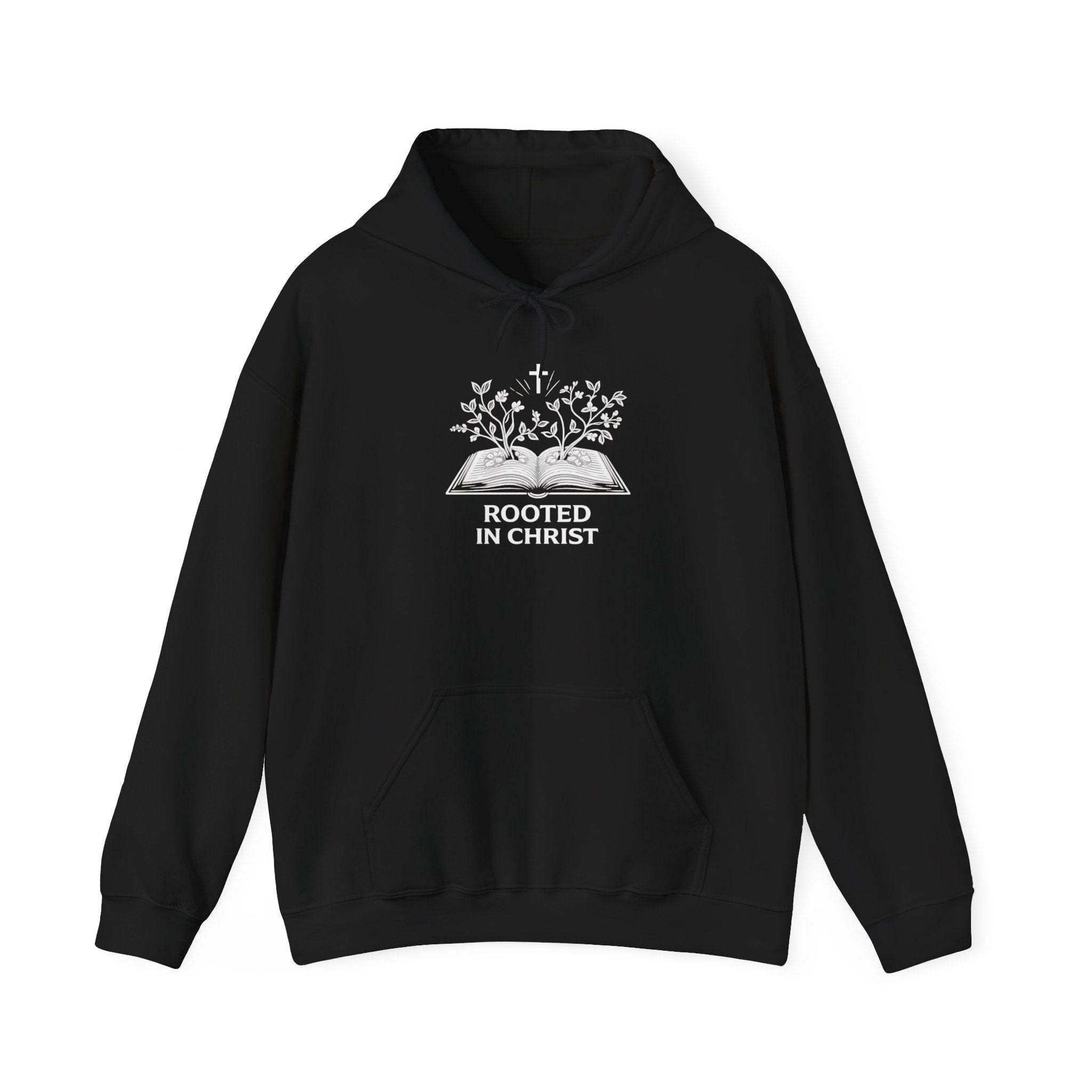 Mens Christian Hoodie — "Rooted in Christ" Bible Floral Design