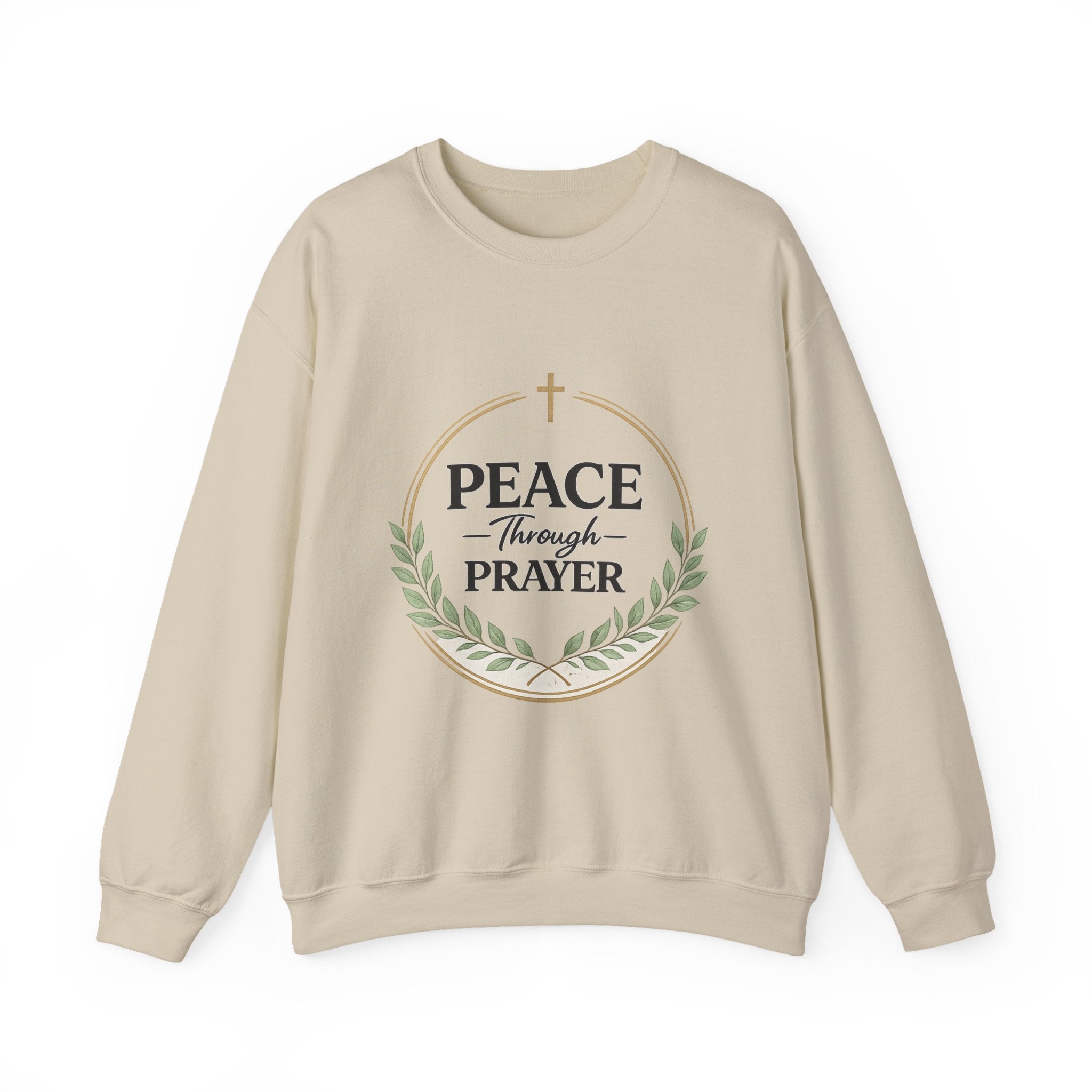Womens Peace Through Prayer Crewneck Sweatshirt — Christian Faith Graphic Sweatshirt