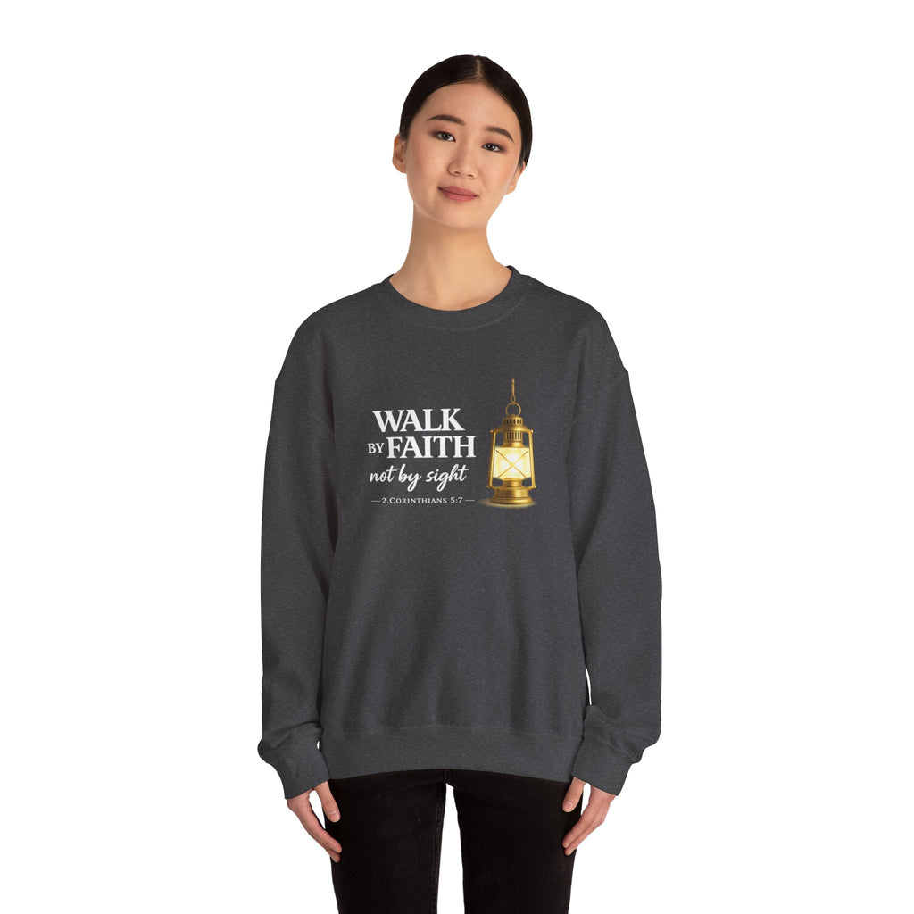 Womens "Walk By Faith Not By Sight" Classic White Crewneck Sweatshirt