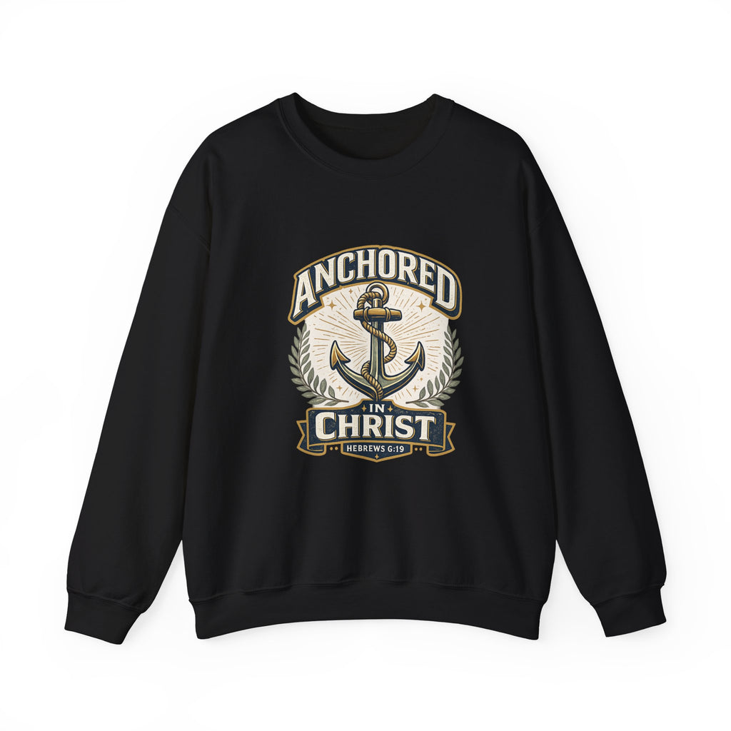 Womens Anchored in Christ Crewneck Sweatshirt — Christian Anchor Faith Pullover