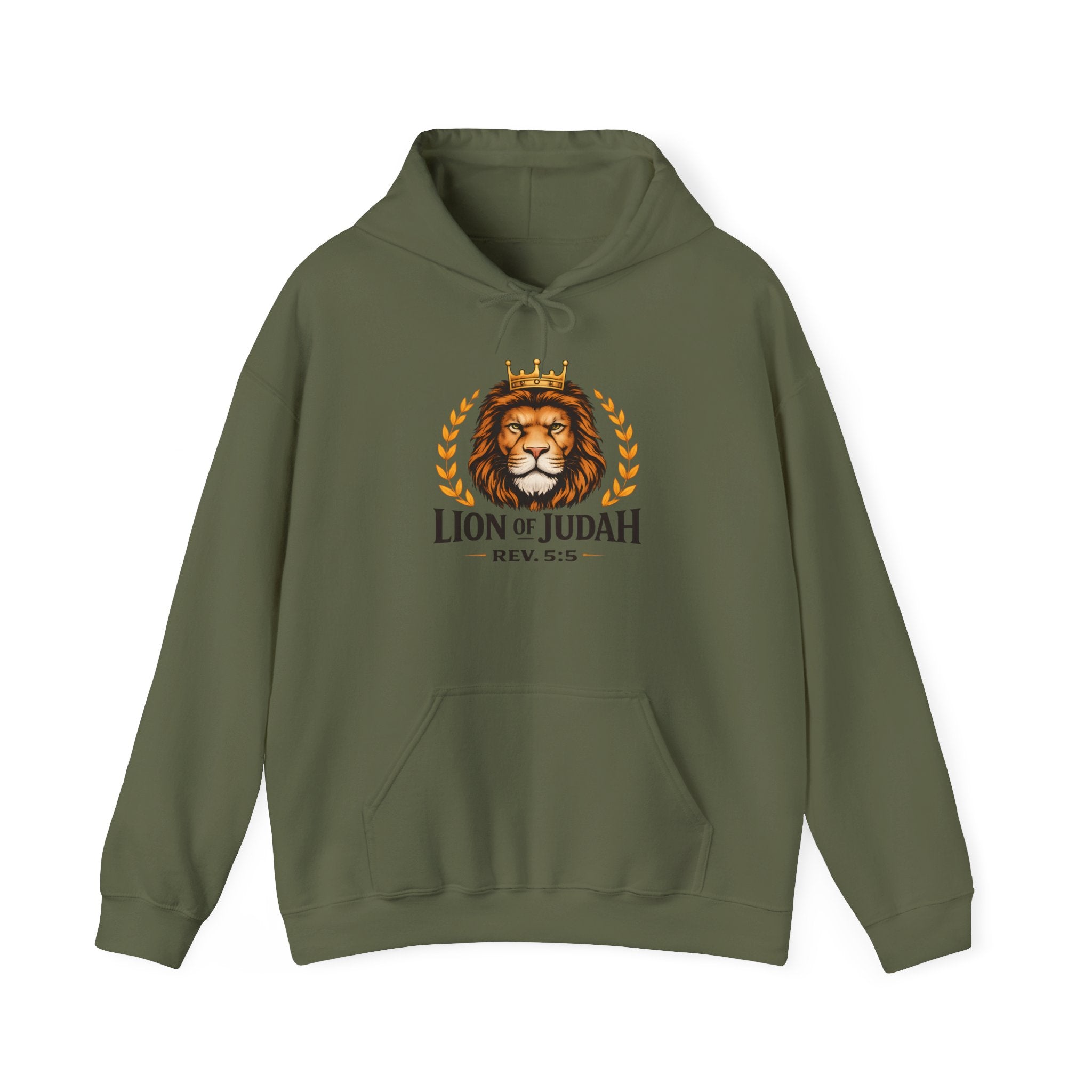 Mens Lion of Judah Hoodie – Crowned Lion Graphic with “Lion of Judah Rev. 5:5” Christian Faith Pullover