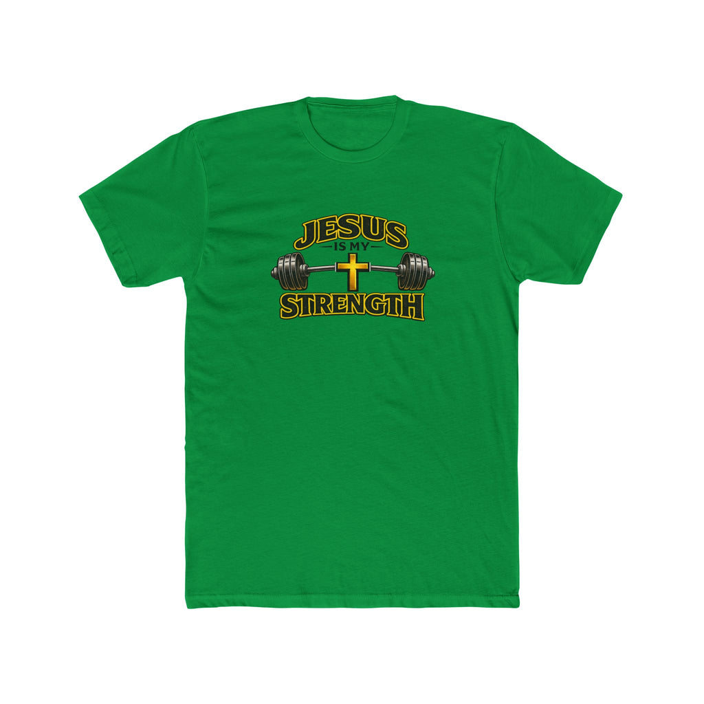 Jesus Is My Strength T-Shirt | Cross & Barbell Christian Faith Workout Tee