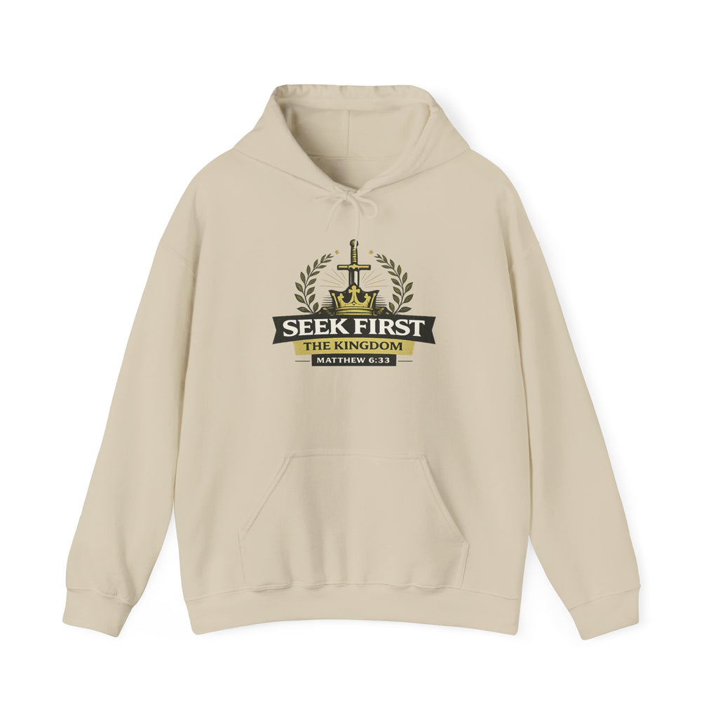 Mens Seek First the Kingdom Hoodie — Matthew 6:33 Christian Faith Pullover