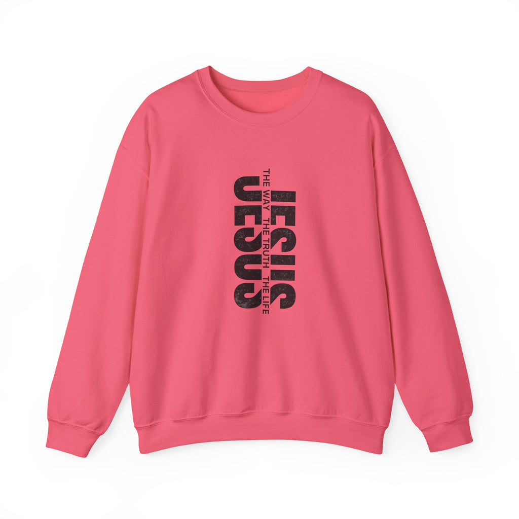 Womens Jesus Vertical Text Crewneck Sweatshirt — The Lamb Is Alive Christian Pullover
