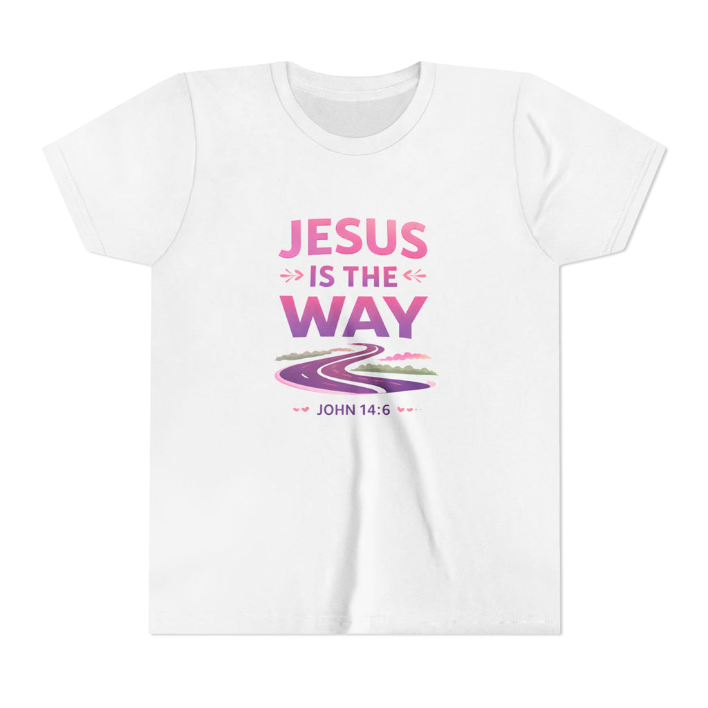 Girls Youth Tee — "Jesus Is The Way" Christian Kids T-Shirt (John 14:6)