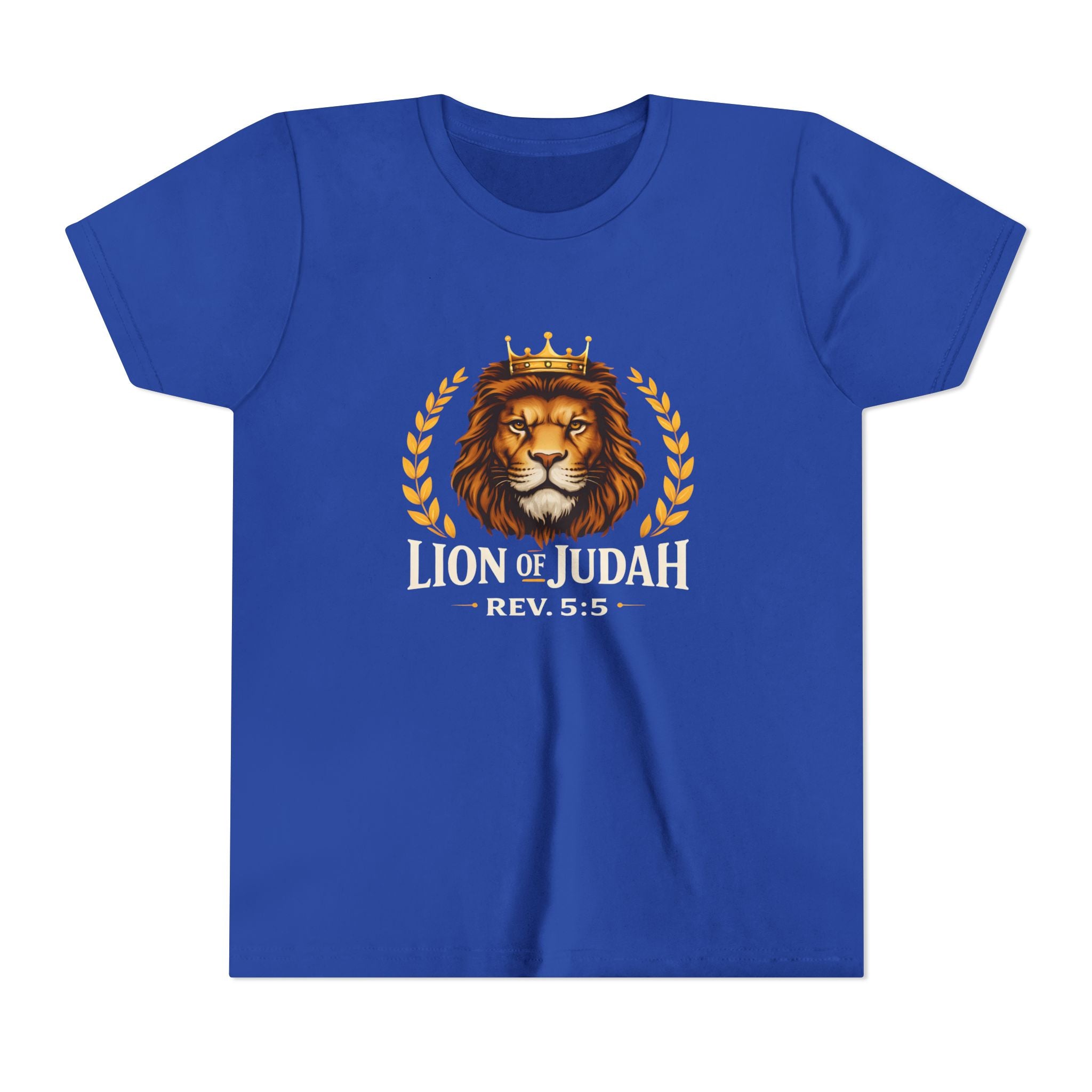 Boys Youth T-Shirt — 'Lion of Judah' Crowned Lion Biblical Tee (Rev. 5:5)